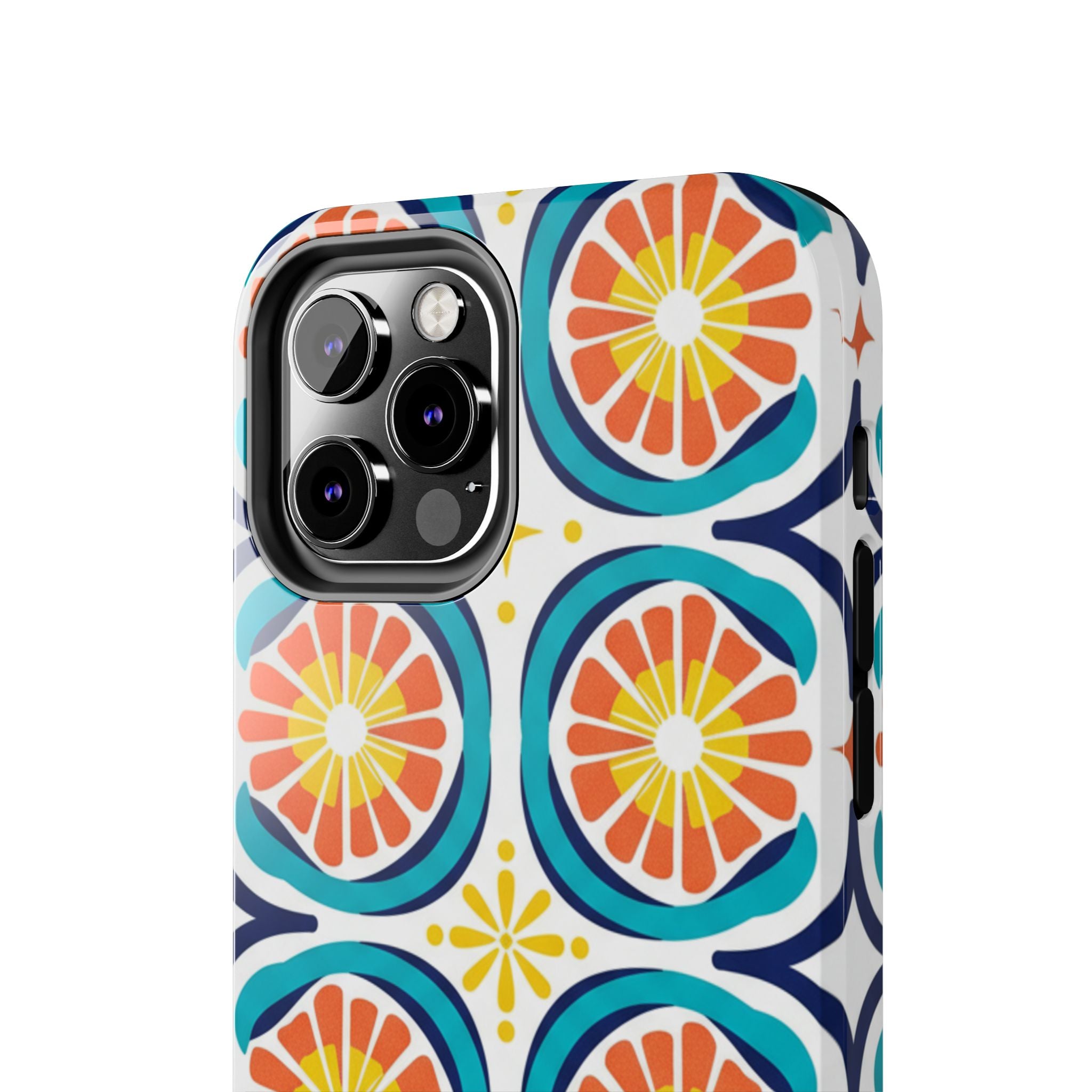 Citrus Tile Tough Phone Case — Colorful Retro Orange Slice Pattern