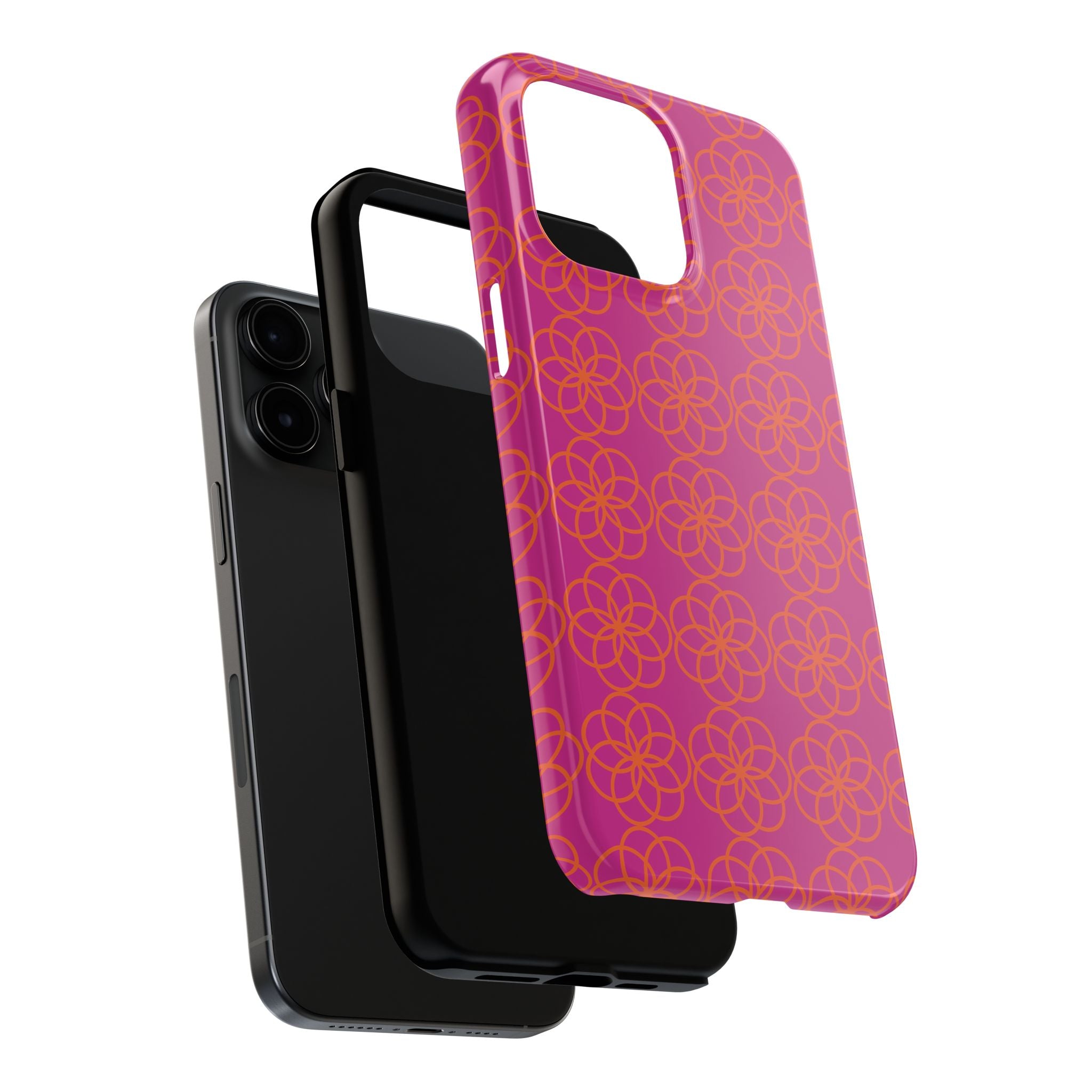 Floral Geometric Tough Phone Case — Pink & Orange Patterned Protective Cover
