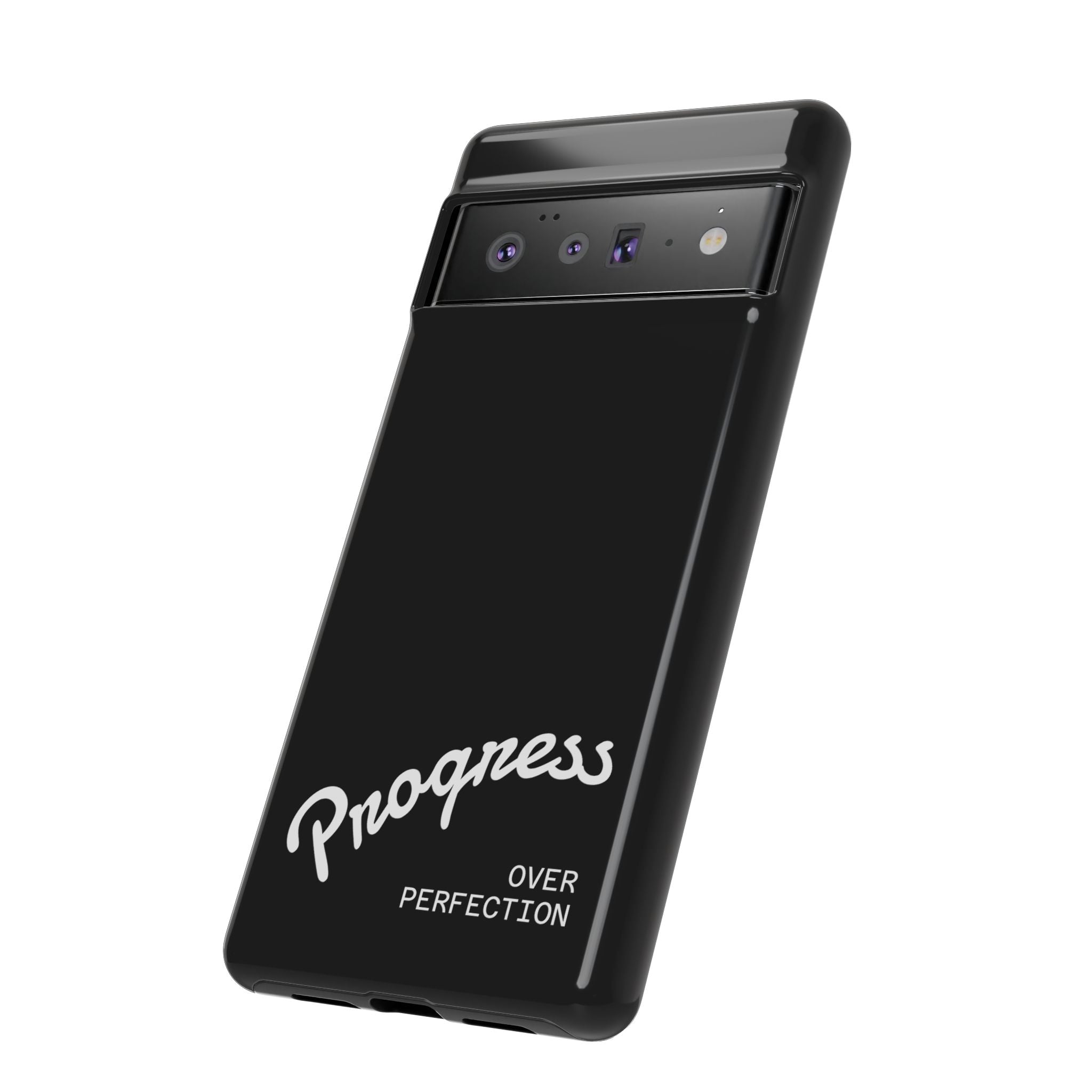 Phone Case - "Progress Over Perfection" Glossy Black Protective Cover