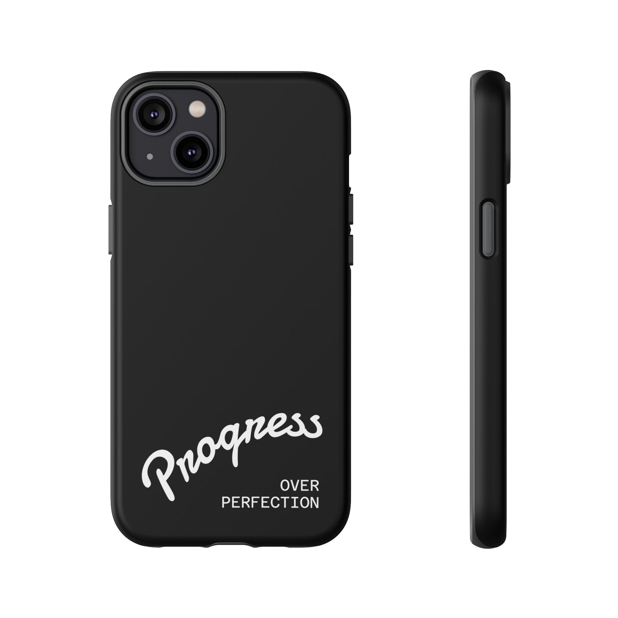 Phone Case - "Progress Over Perfection" Glossy Black Protective Cover