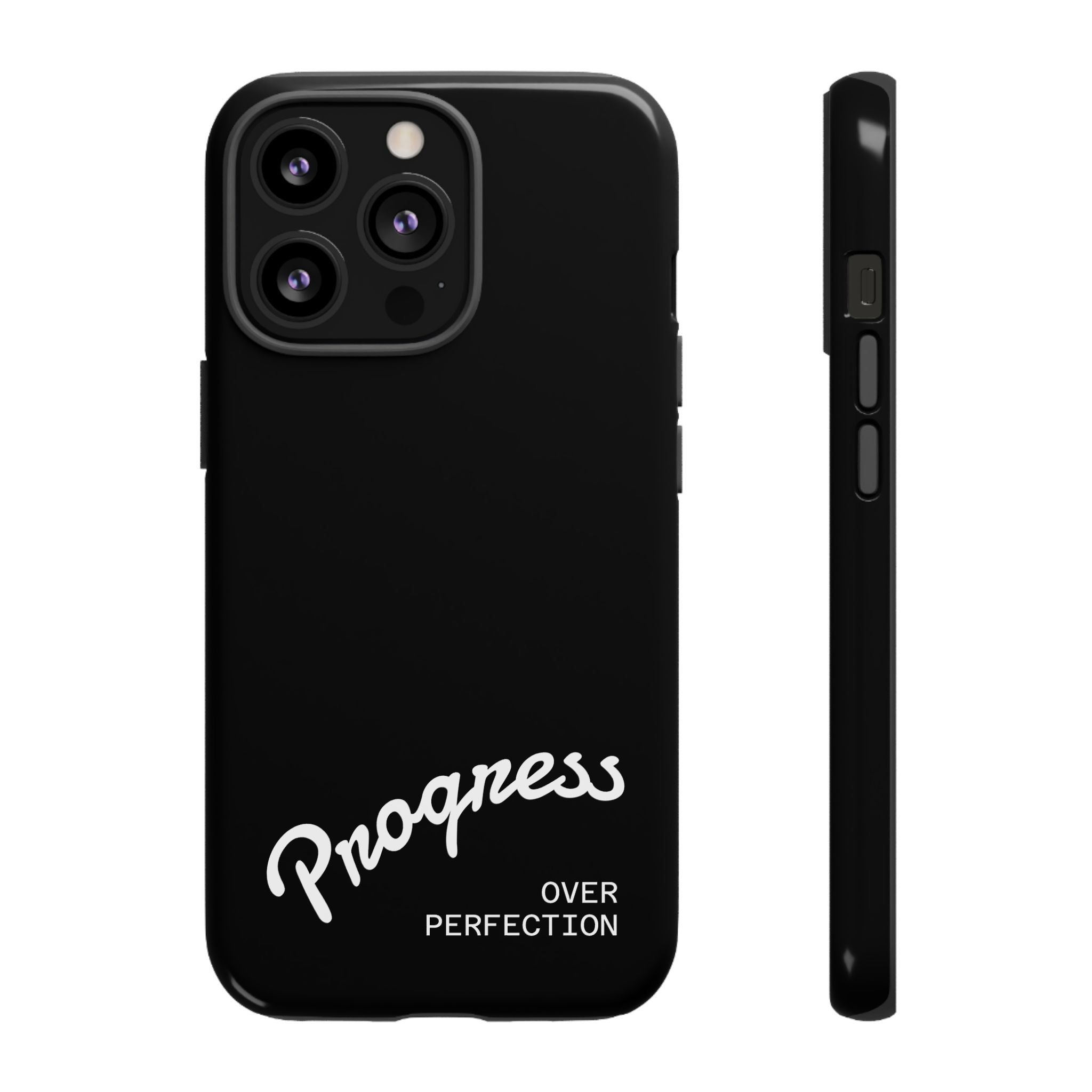 Phone Case - "Progress Over Perfection" Glossy Black Protective Cover