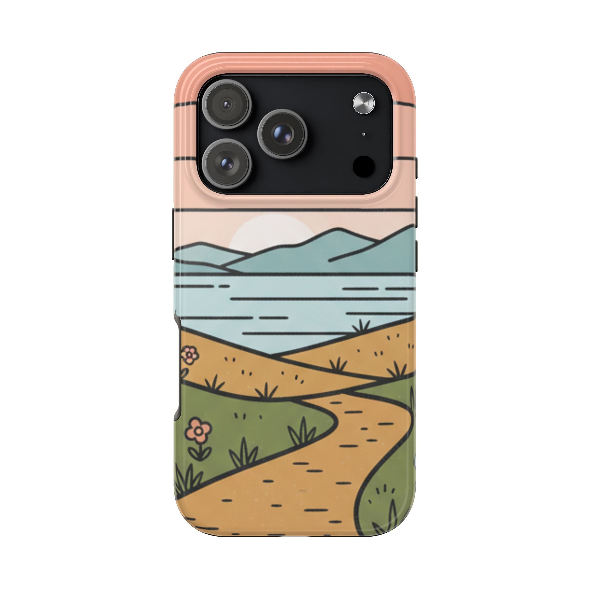 Scenic Path Tough Phone Case — Pastel Lake & Mountain Protective Cover