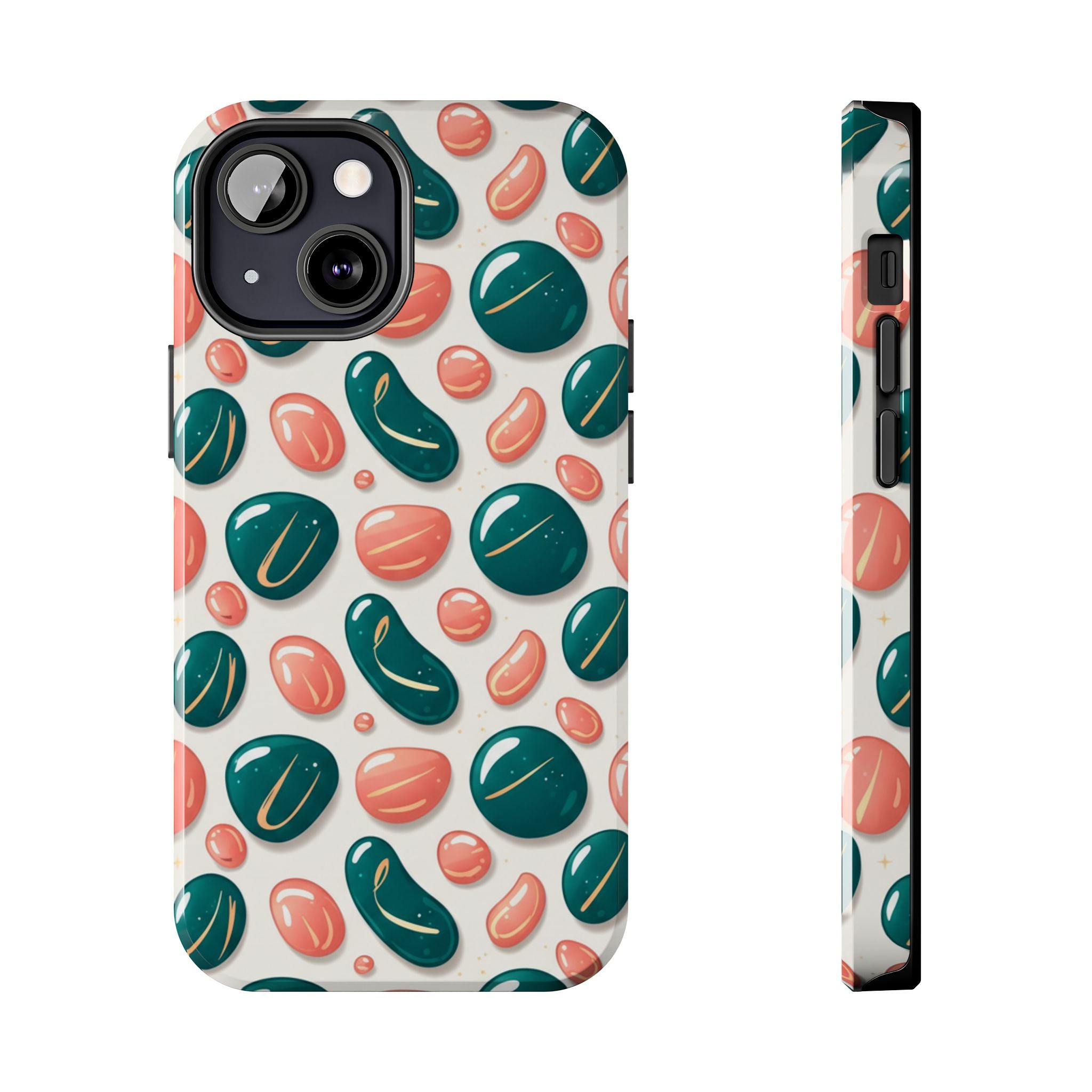 Abstract Pebble Pattern Tough Phone Case — Coral & Teal Protective Cover