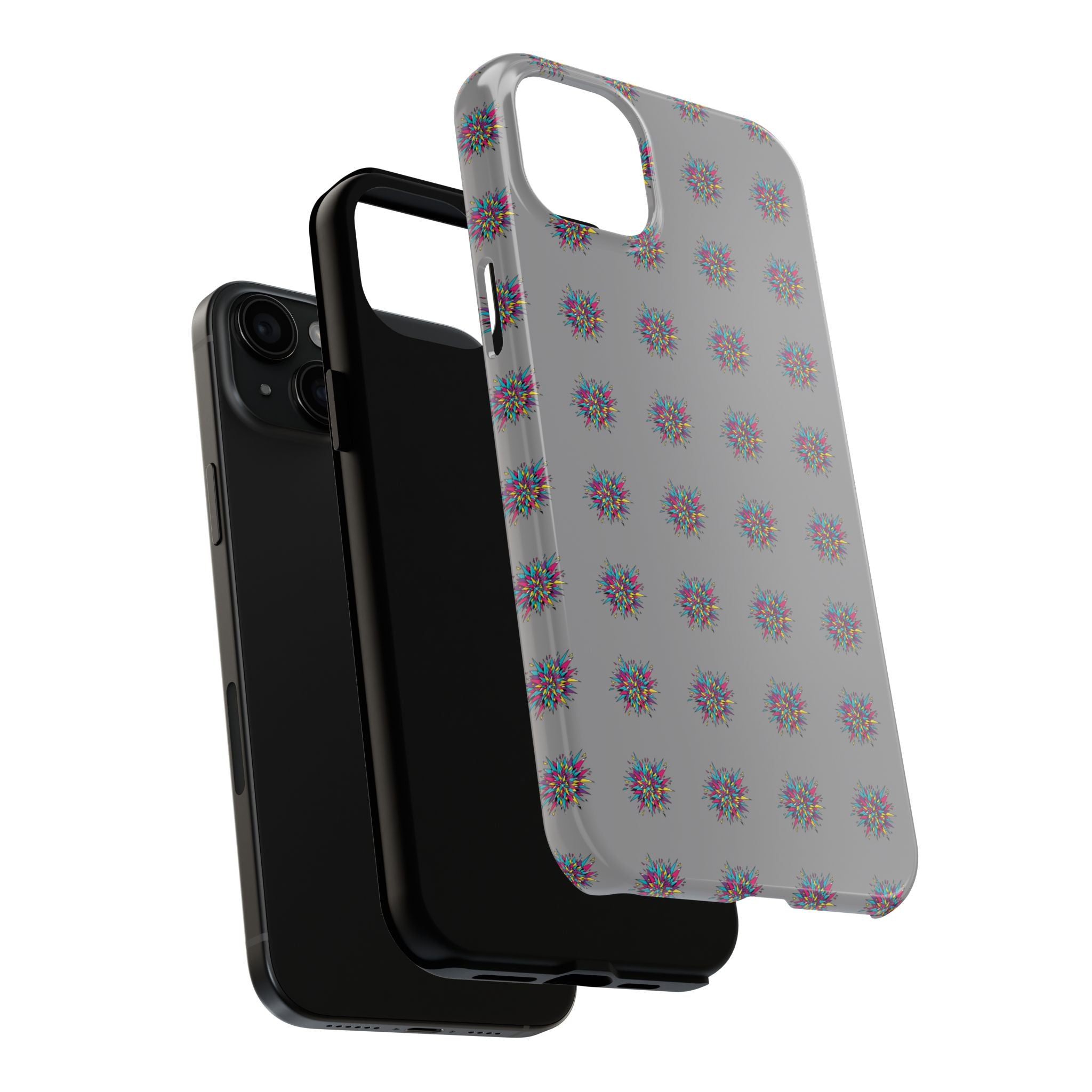 Tough Phone Case — Abstract Floral Burst Pattern on Gray (Protective Slim Fit)