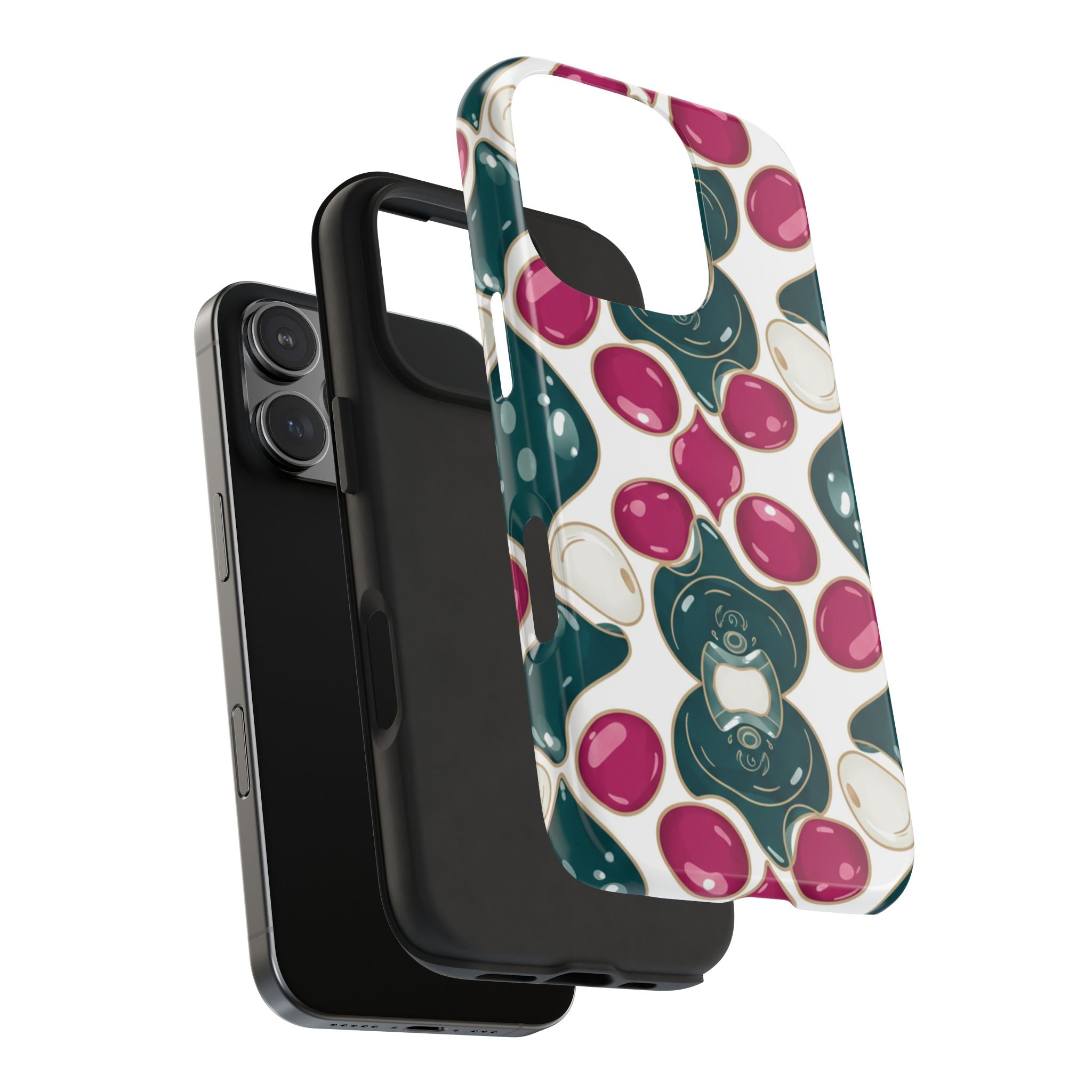 Floral Jewel Pattern Tough Phone Case — Teal & Fuchsia Protective Cover