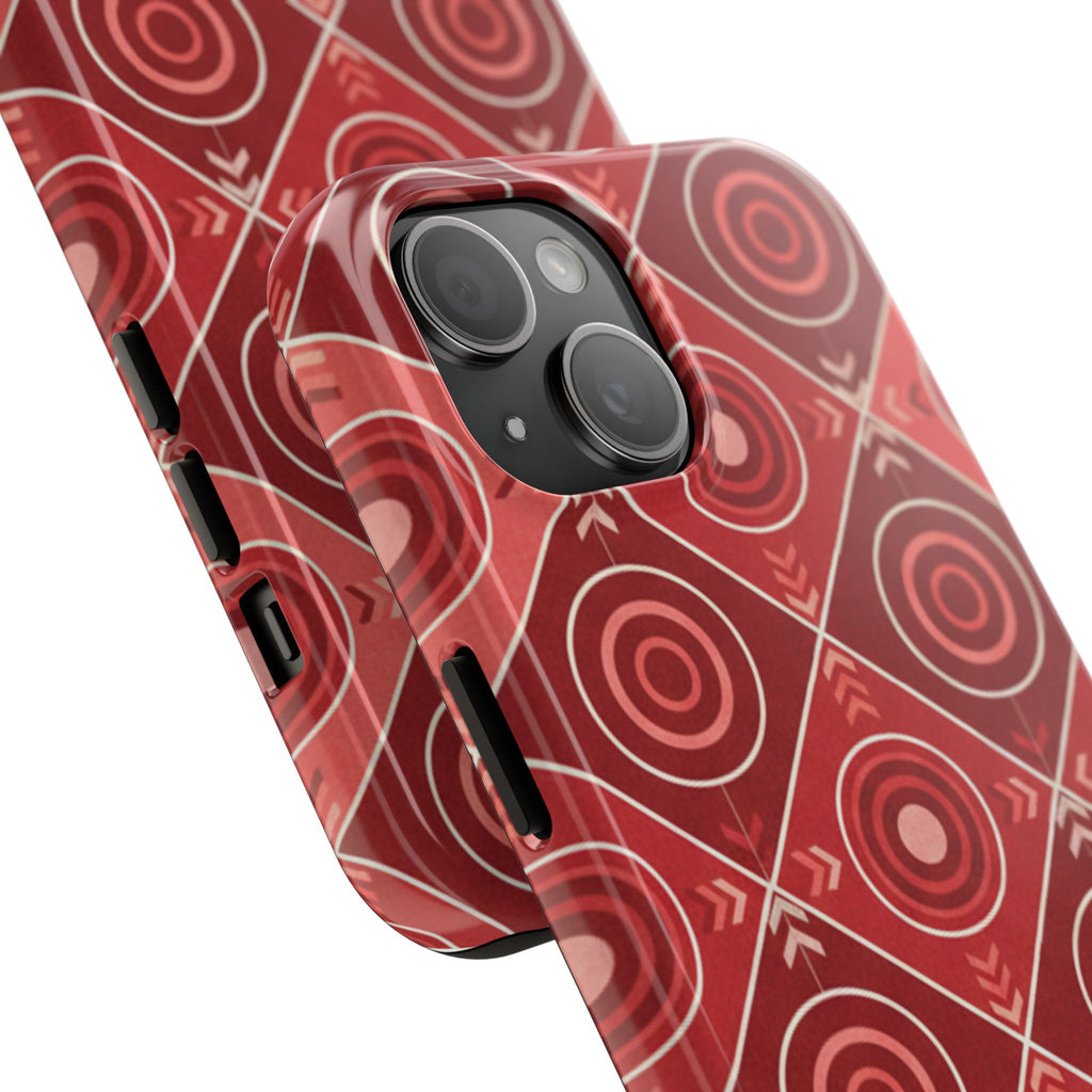 Red Geometric Target Pattern Tough Phone Case — Protective Abstract Retro Design