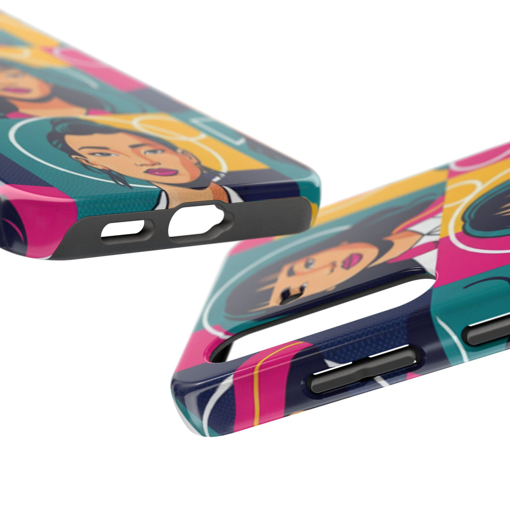 Bold Pop Art Faces Tough Phone Case — Colorful Retro Portrait Protective Cover