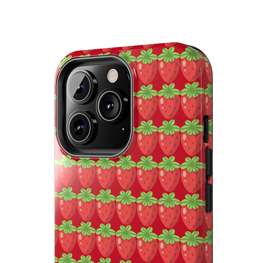 Strawberry Pattern Tough Phone Case — Cute Red Fruit Protective Cover