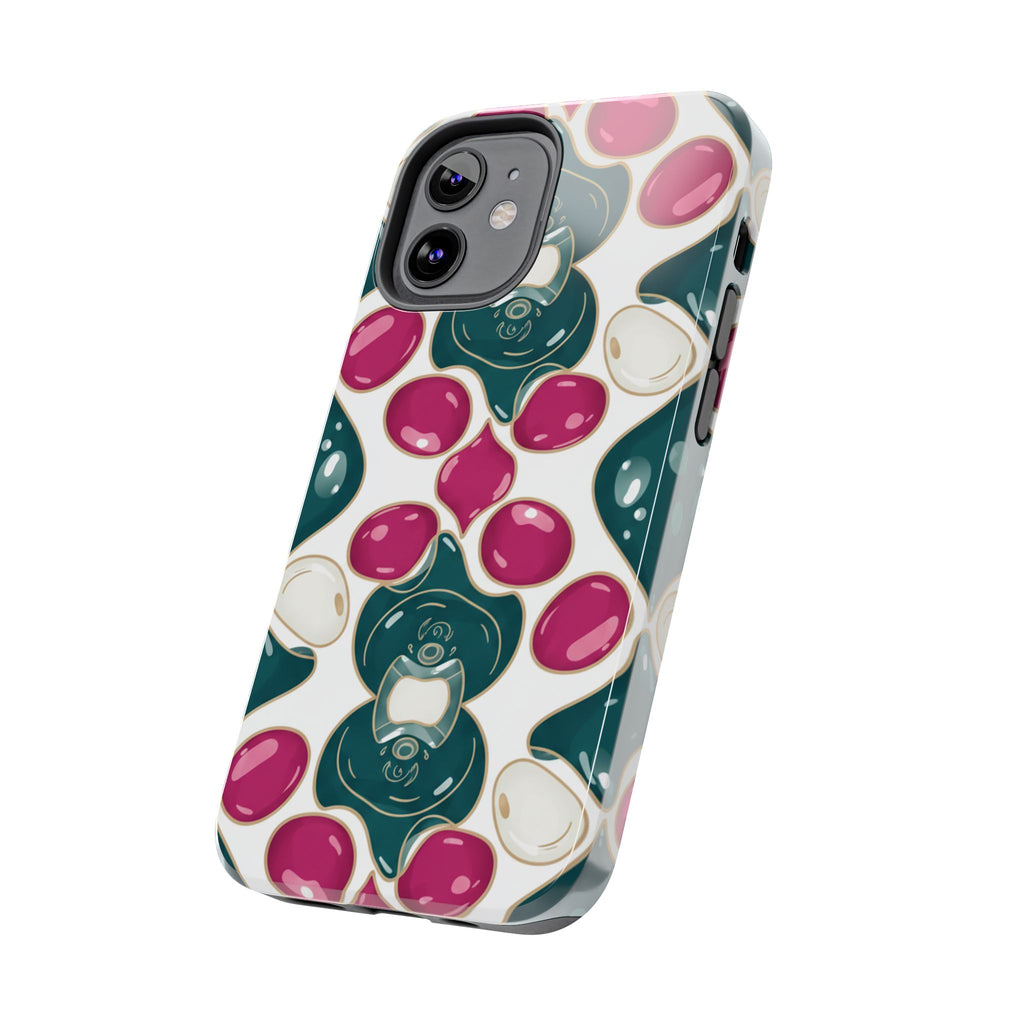 Floral Jewel Pattern Tough Phone Case — Teal & Fuchsia Protective Cover