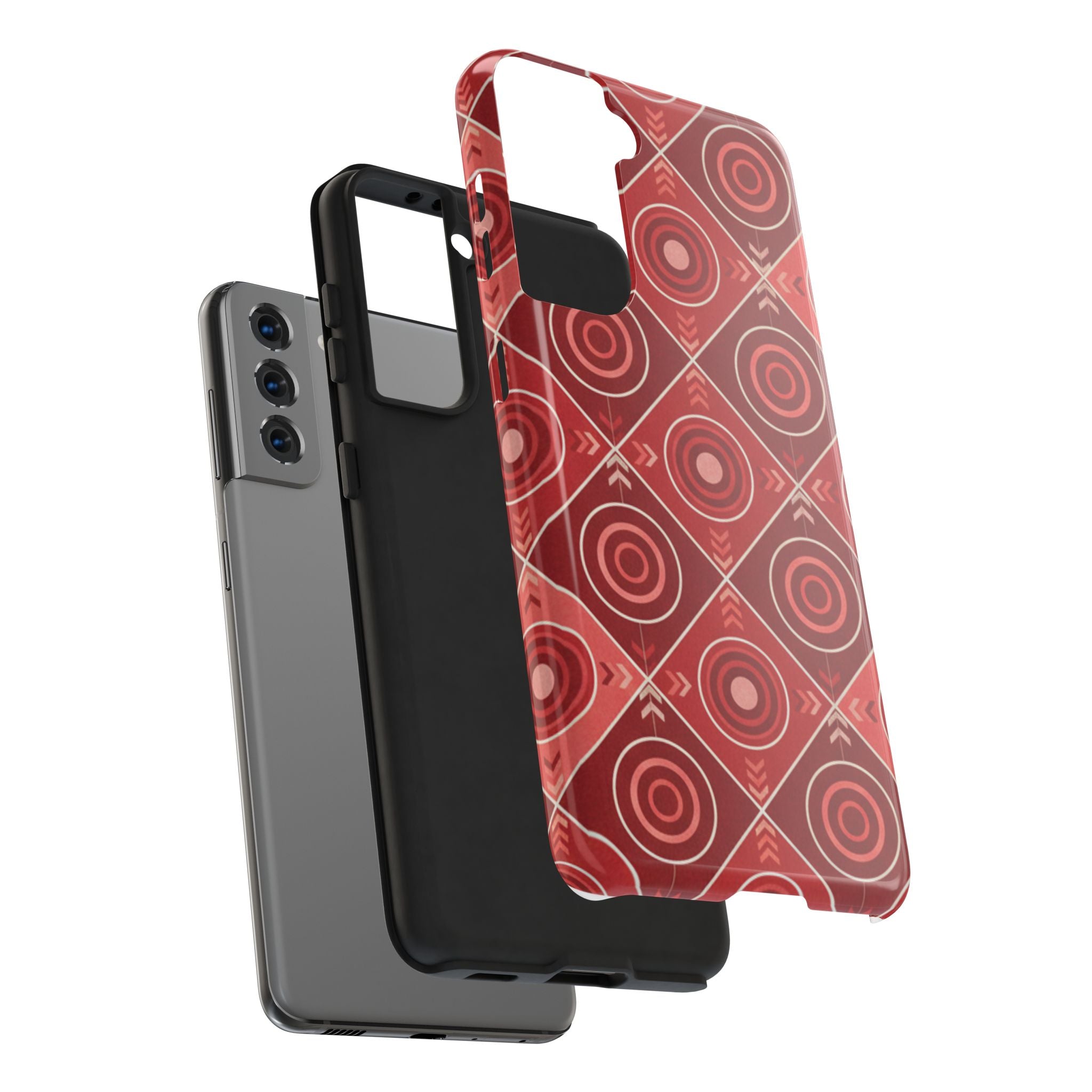 Red Geometric Target Pattern Tough Phone Case — Protective Abstract Retro Design