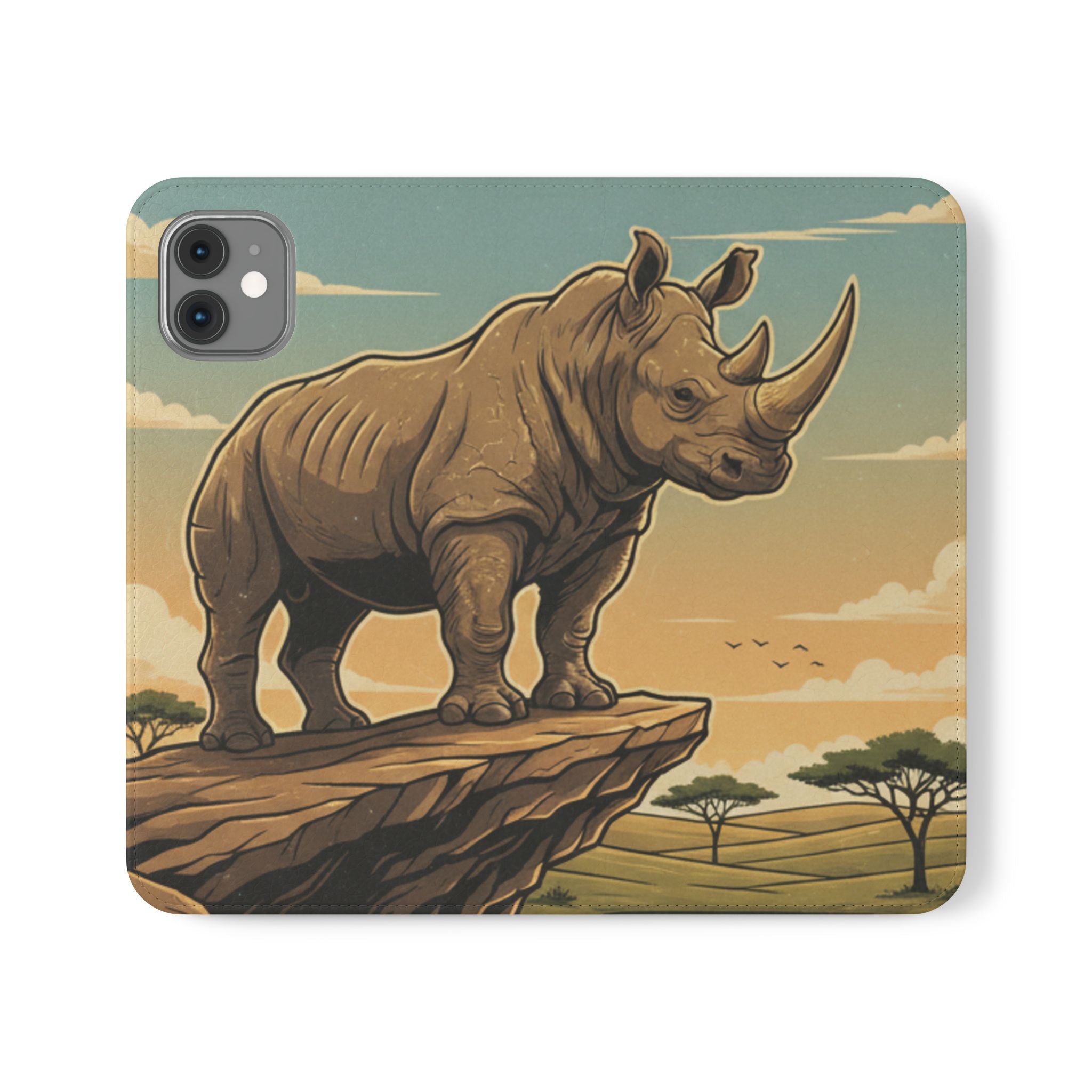 Rhino Sunset Flip Phone Case – Safari Wildlife Wallet Case