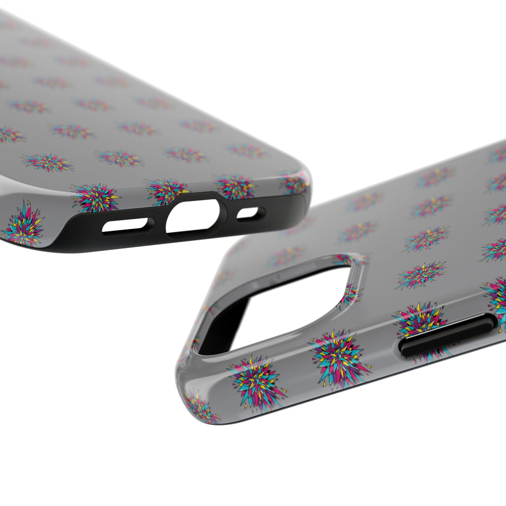 Tough Phone Case — Abstract Floral Burst Pattern on Gray (Protective Slim Fit)