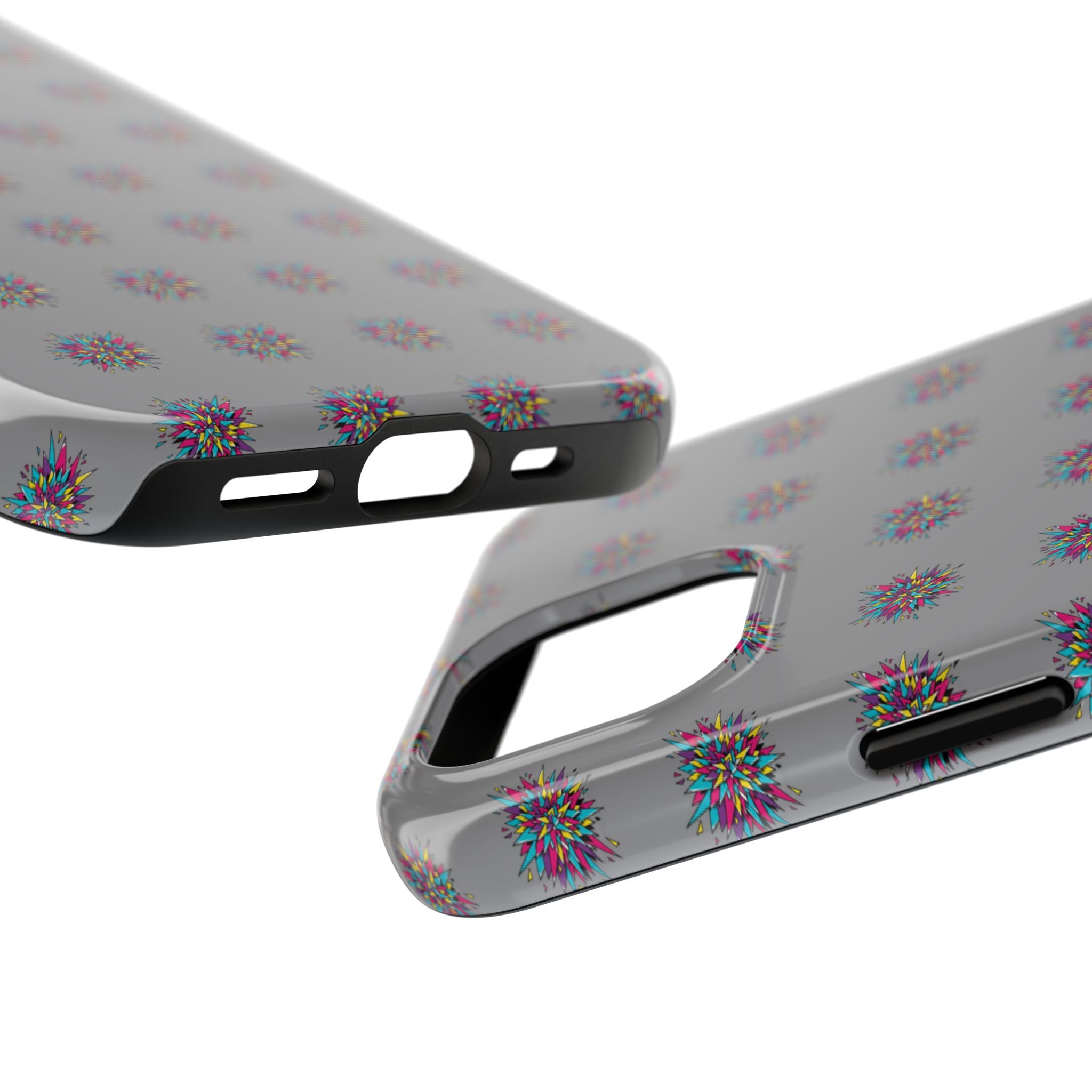 Tough Phone Case — Abstract Floral Burst Pattern on Gray (Protective Slim Fit)
