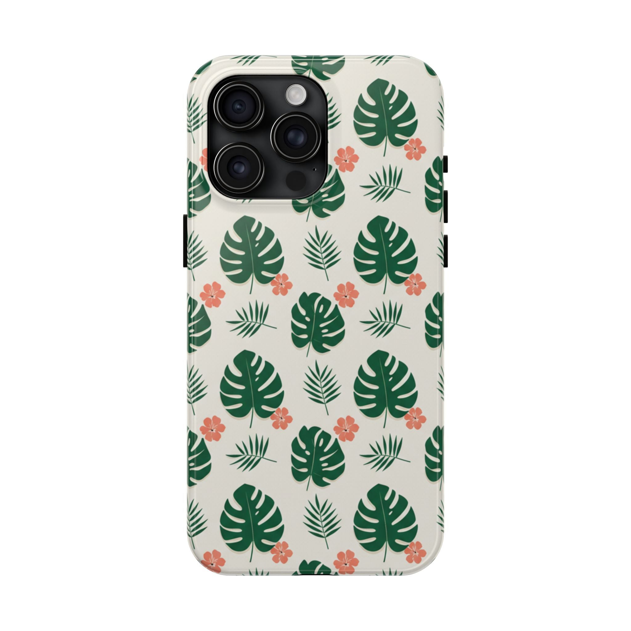 Tropical Leaves Tough Phone Case — Monstera & Pink Floral Protective Cover