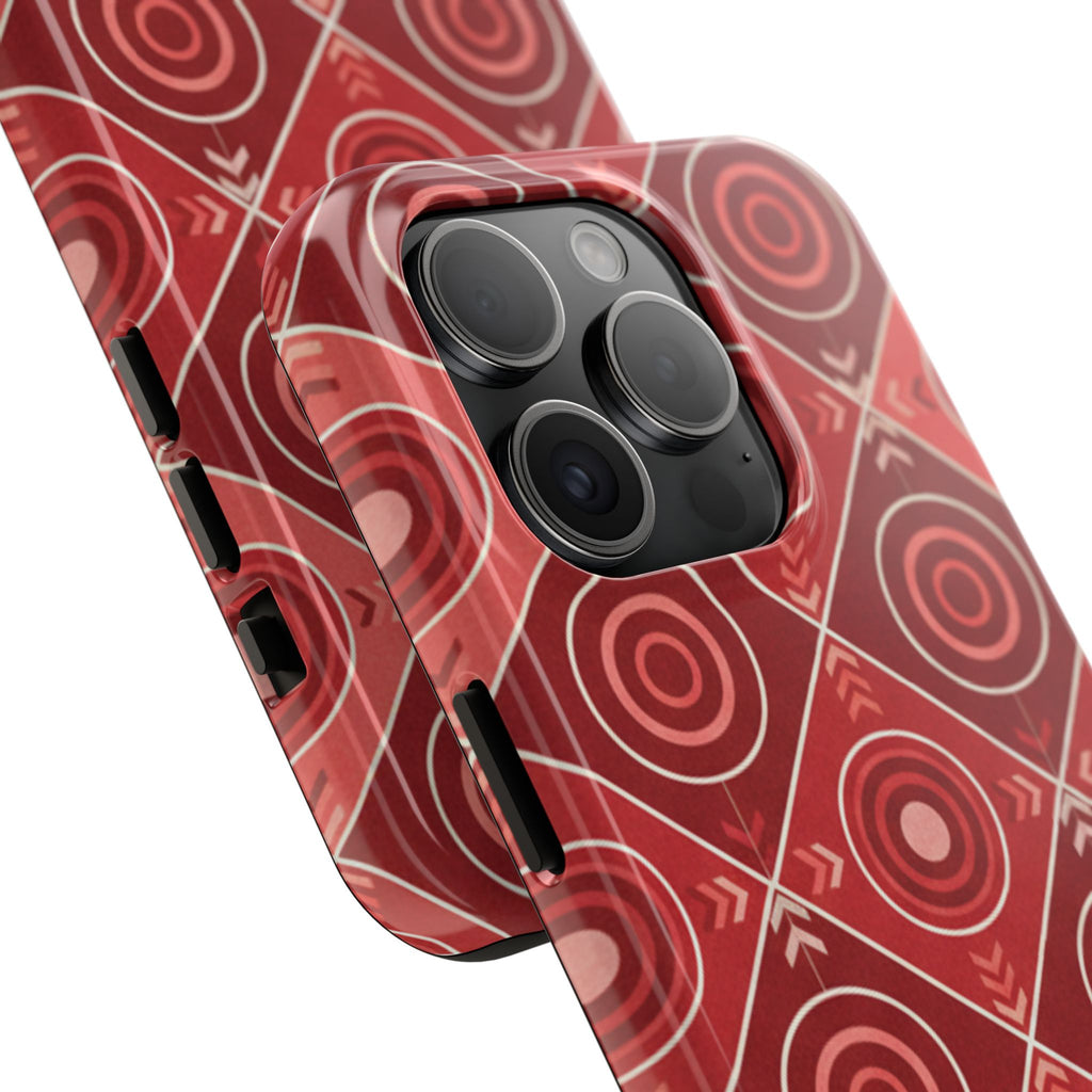 Red Geometric Target Pattern Tough Phone Case — Protective Abstract Retro Design