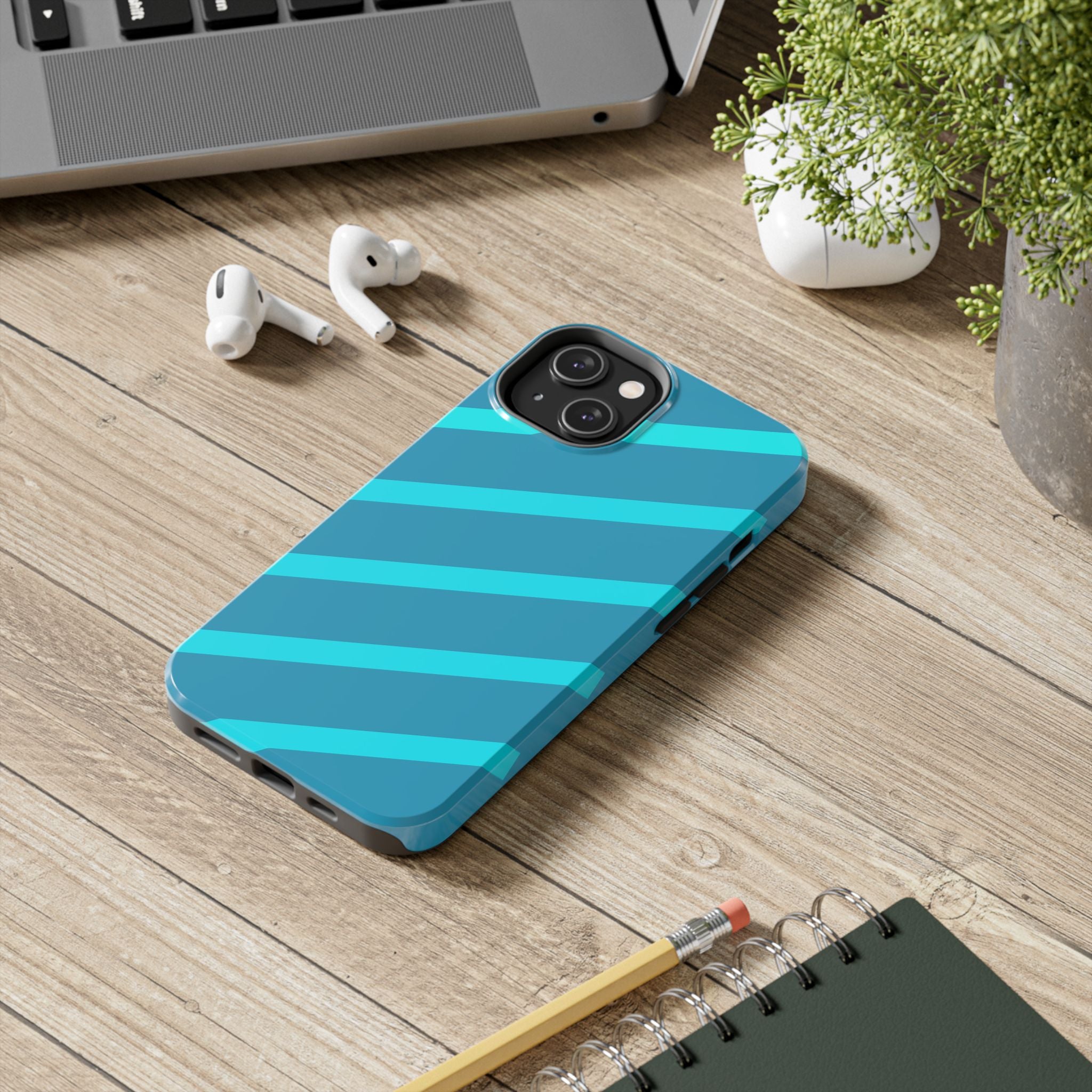 Tough Phone Case — Blue Diagonal Stripe Shockproof Cover