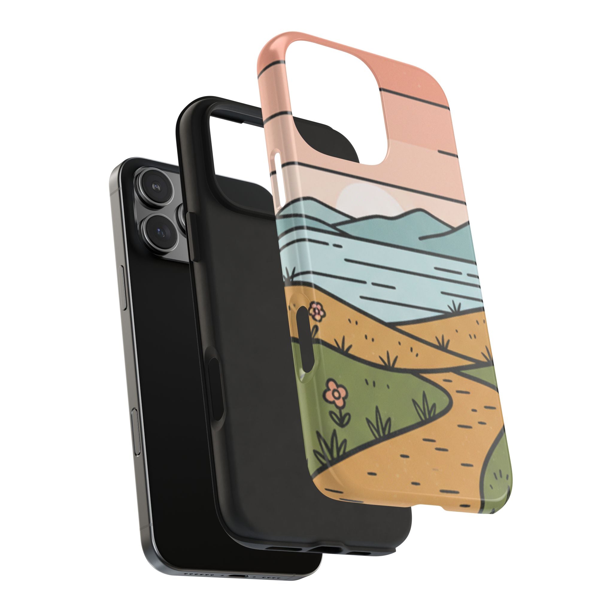 Scenic Path Tough Phone Case — Pastel Lake & Mountain Protective Cover