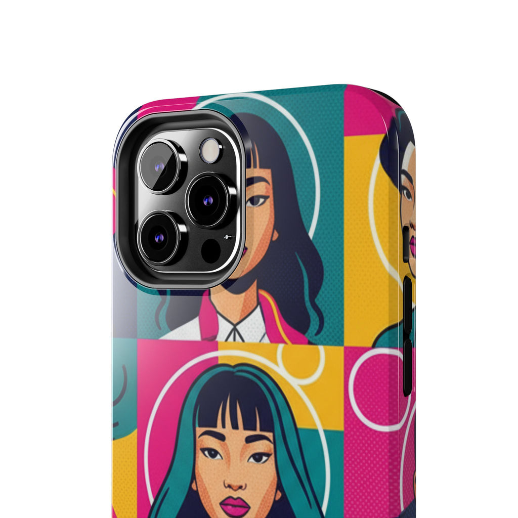 Bold Pop Art Faces Tough Phone Case — Colorful Retro Portrait Protective Cover