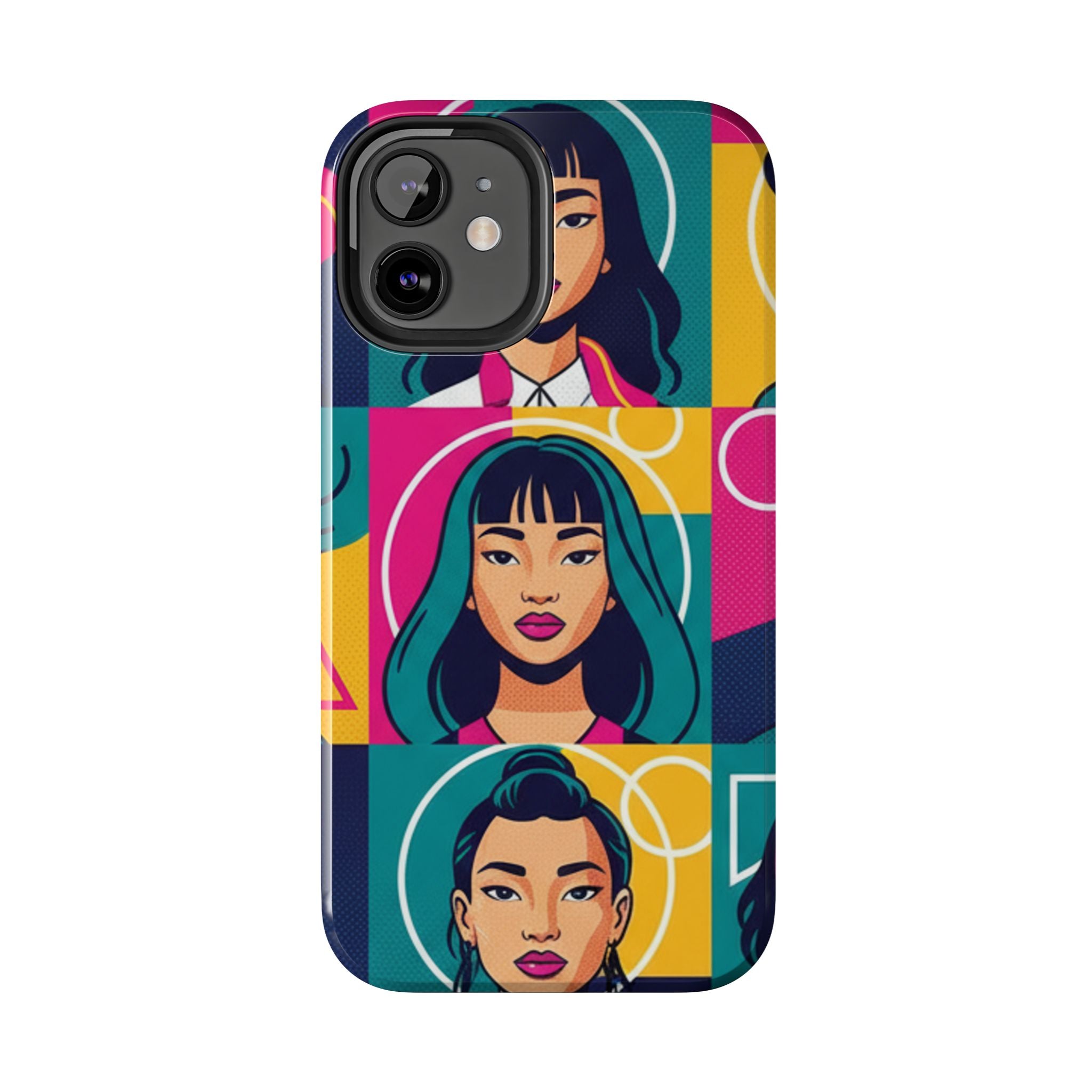 Bold Pop Art Faces Tough Phone Case — Colorful Retro Portrait Protective Cover