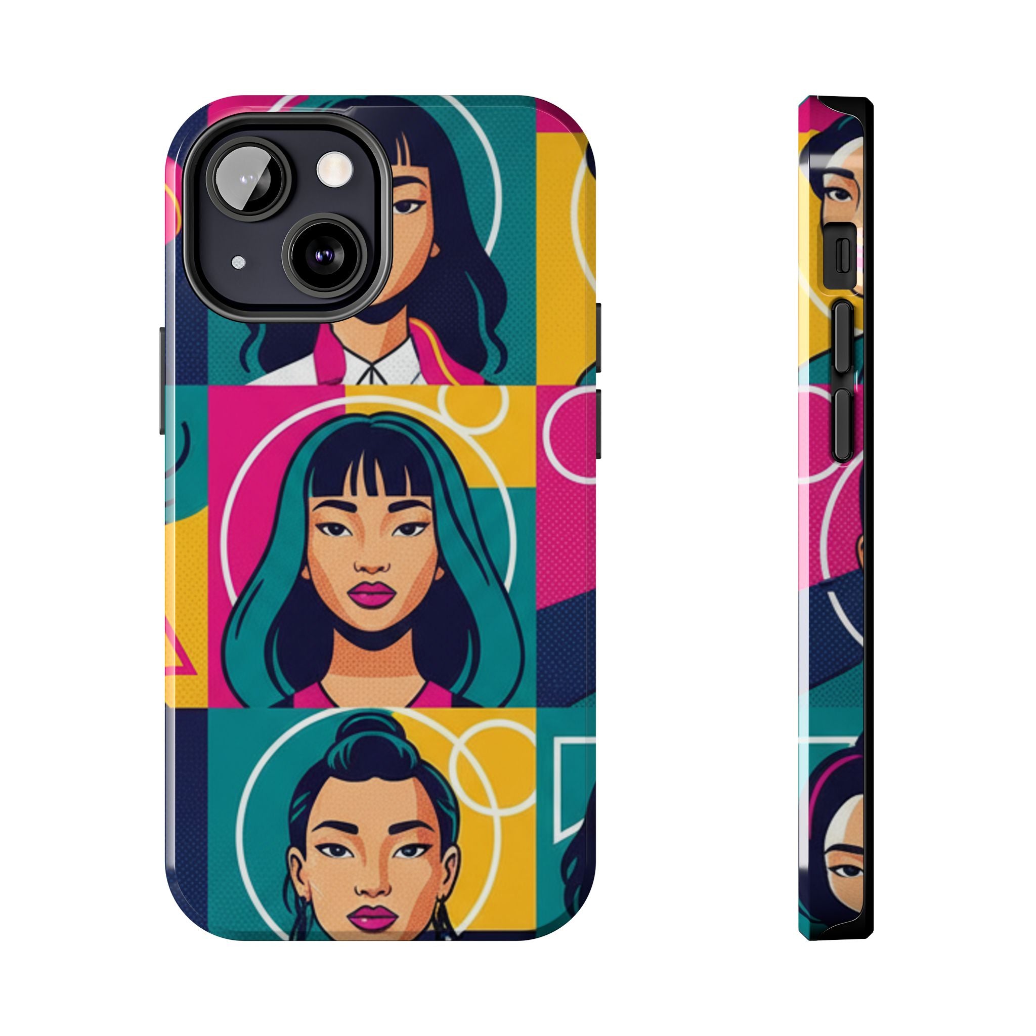 Bold Pop Art Faces Tough Phone Case — Colorful Retro Portrait Protective Cover