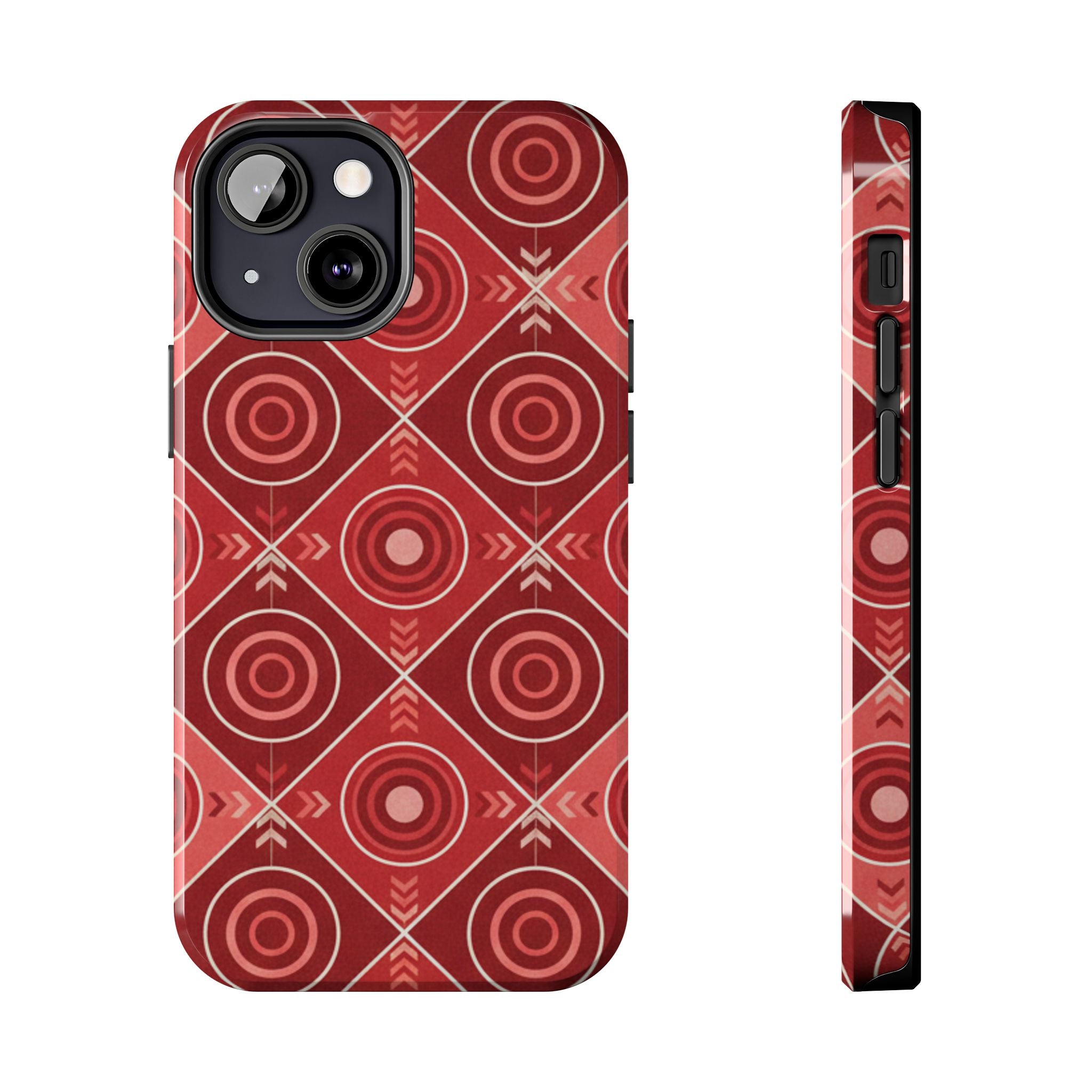 Red Geometric Target Pattern Tough Phone Case — Protective Abstract Retro Design