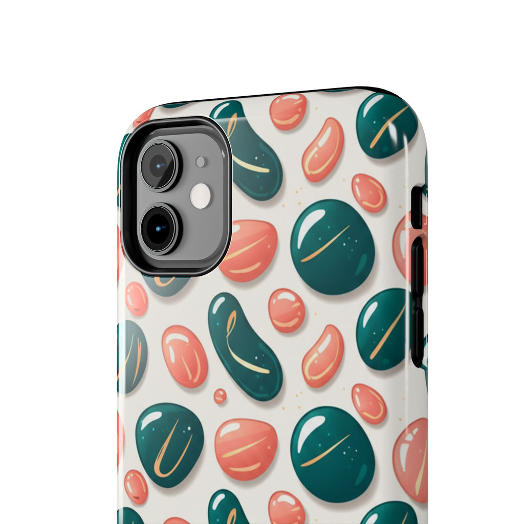 Abstract Pebble Pattern Tough Phone Case — Coral & Teal Protective Cover