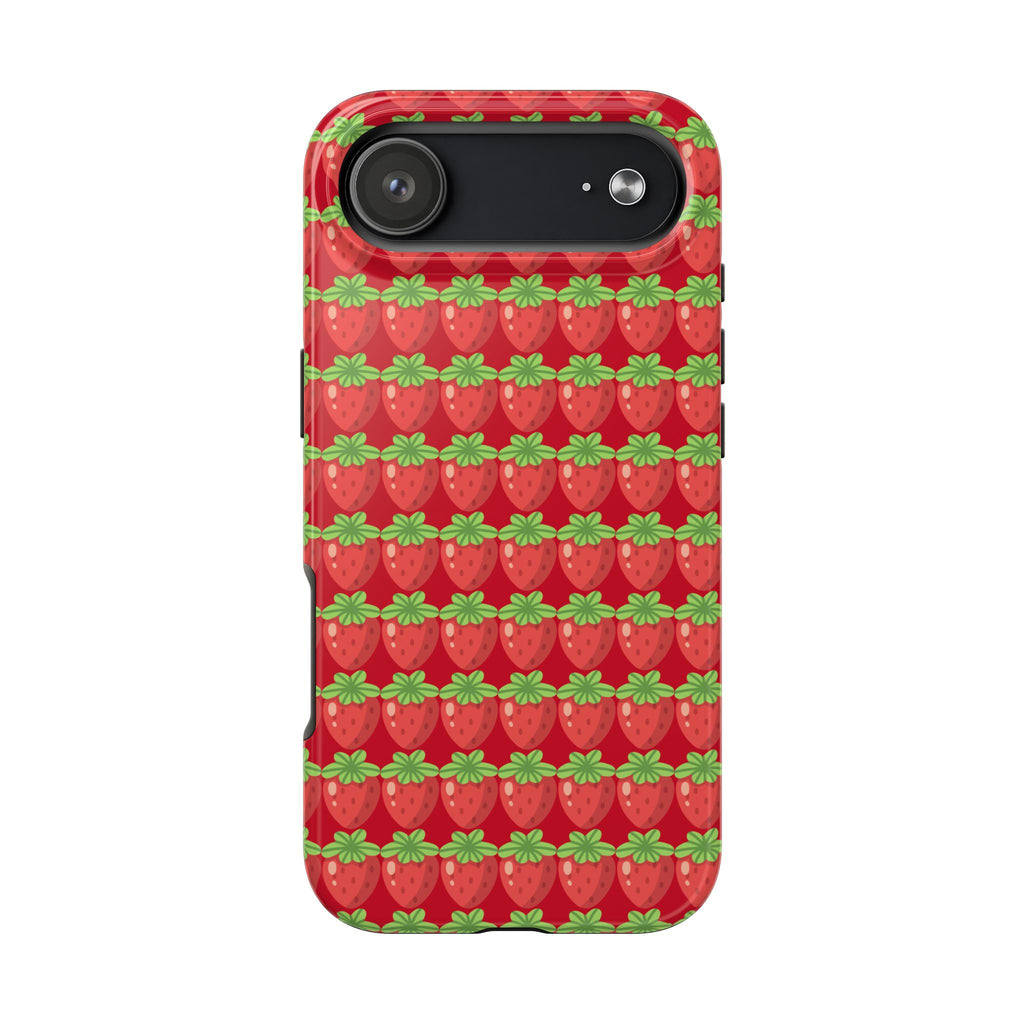 Strawberry Pattern Tough Phone Case — Cute Red Fruit Protective Cover