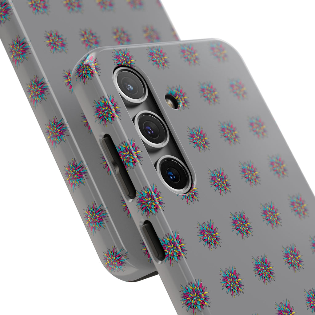 Tough Phone Case — Abstract Floral Burst Pattern on Gray (Protective Slim Fit)