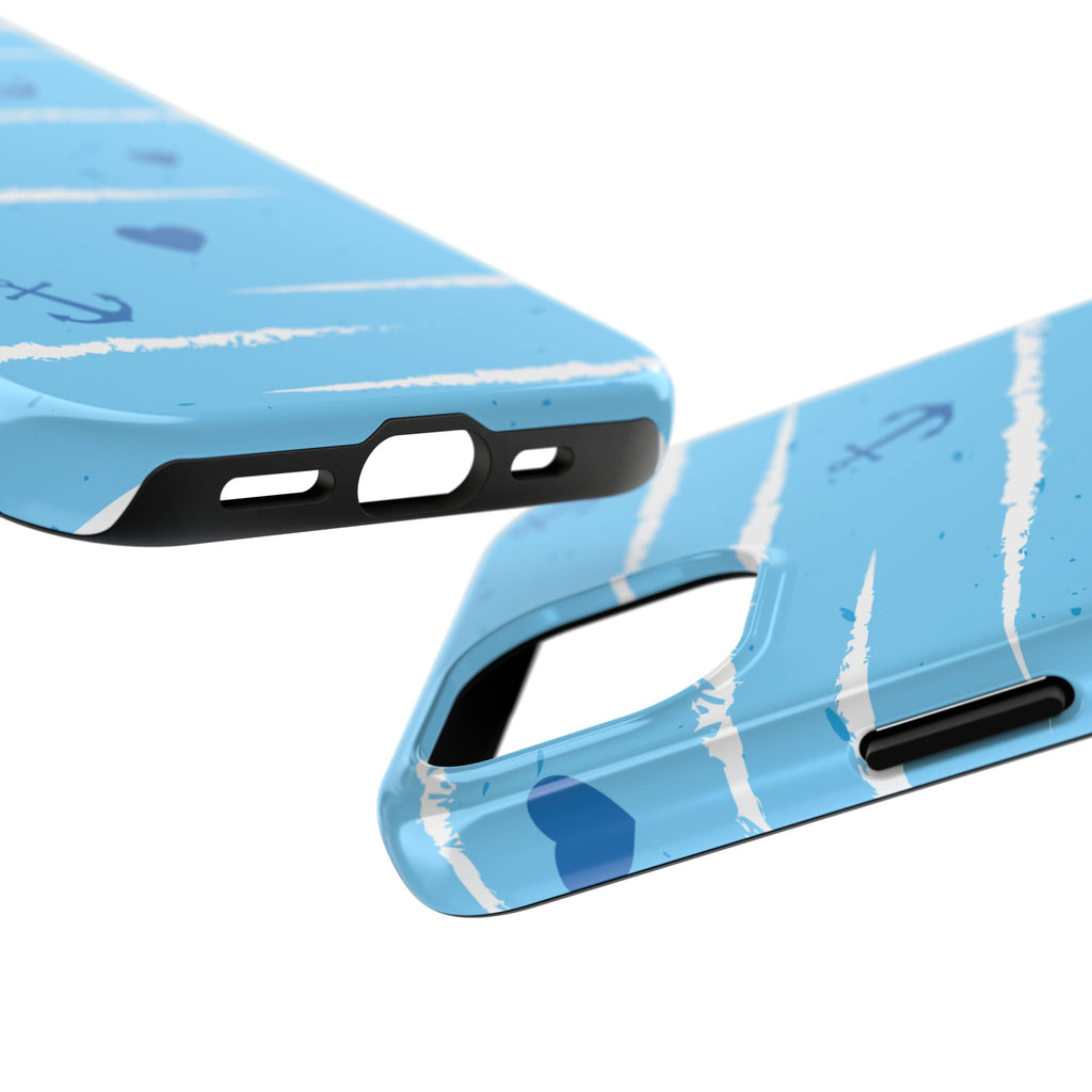 Nautical Blue Anchor & Hearts Tough Phone Case — Cute Striped Protective Cover