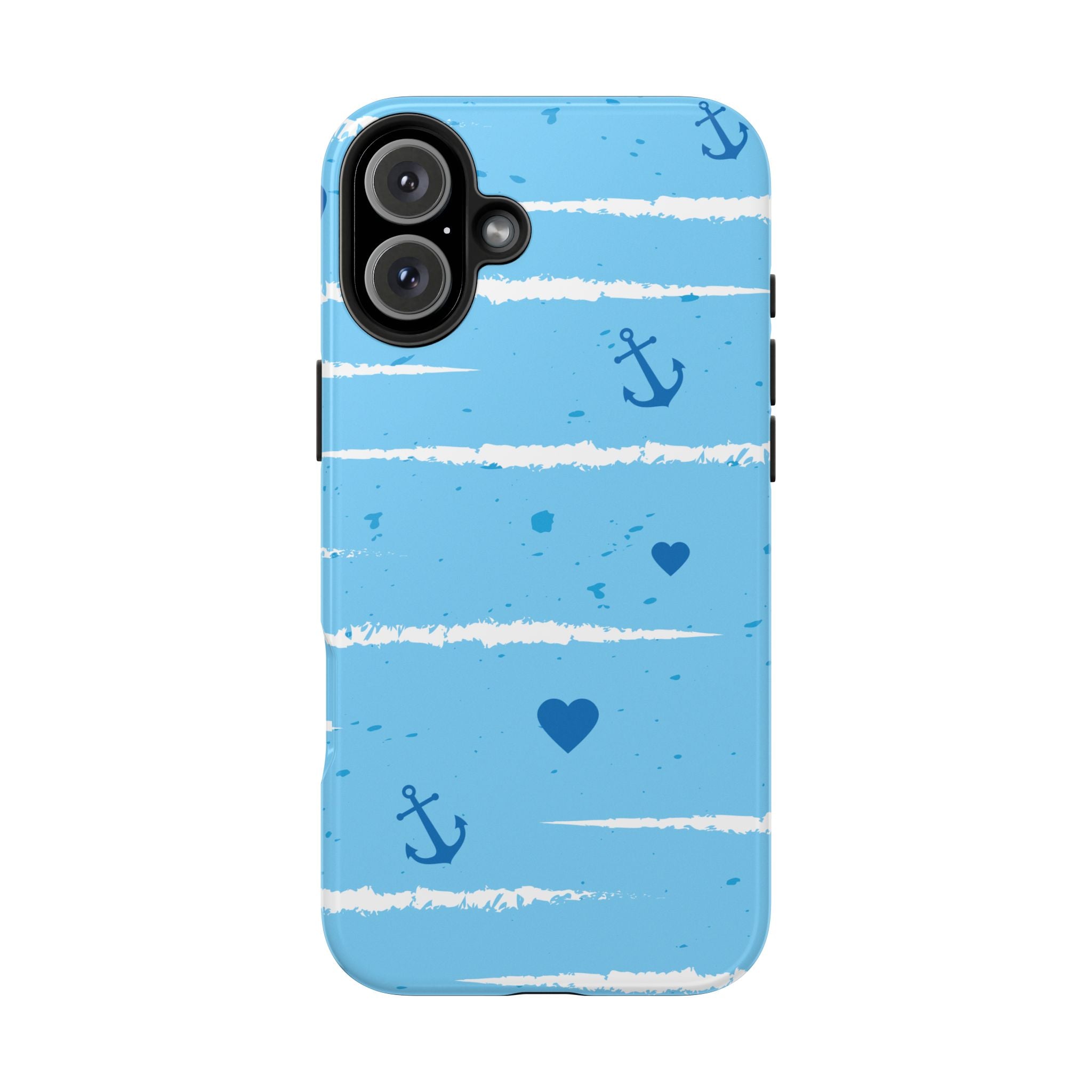 Nautical Blue Anchor & Hearts Tough Phone Case — Cute Striped Protective Cover