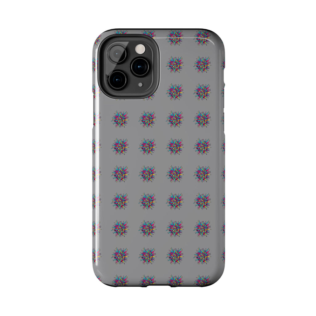 Tough Phone Case — Abstract Floral Burst Pattern on Gray (Protective Slim Fit)
