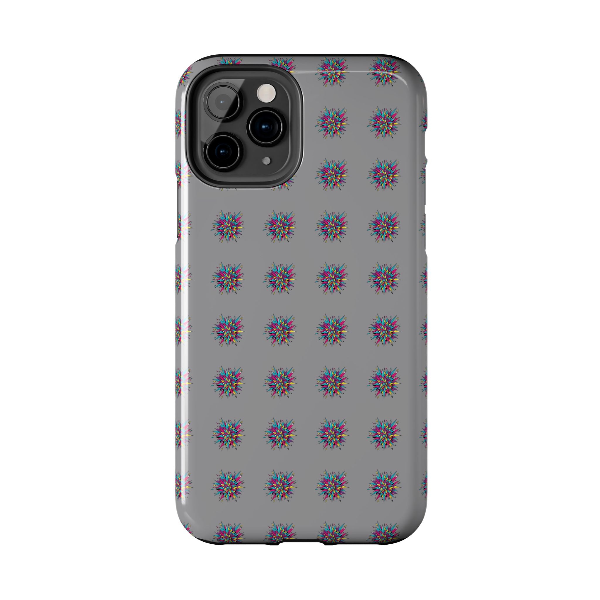 Tough Phone Case — Abstract Floral Burst Pattern on Gray (Protective Slim Fit)