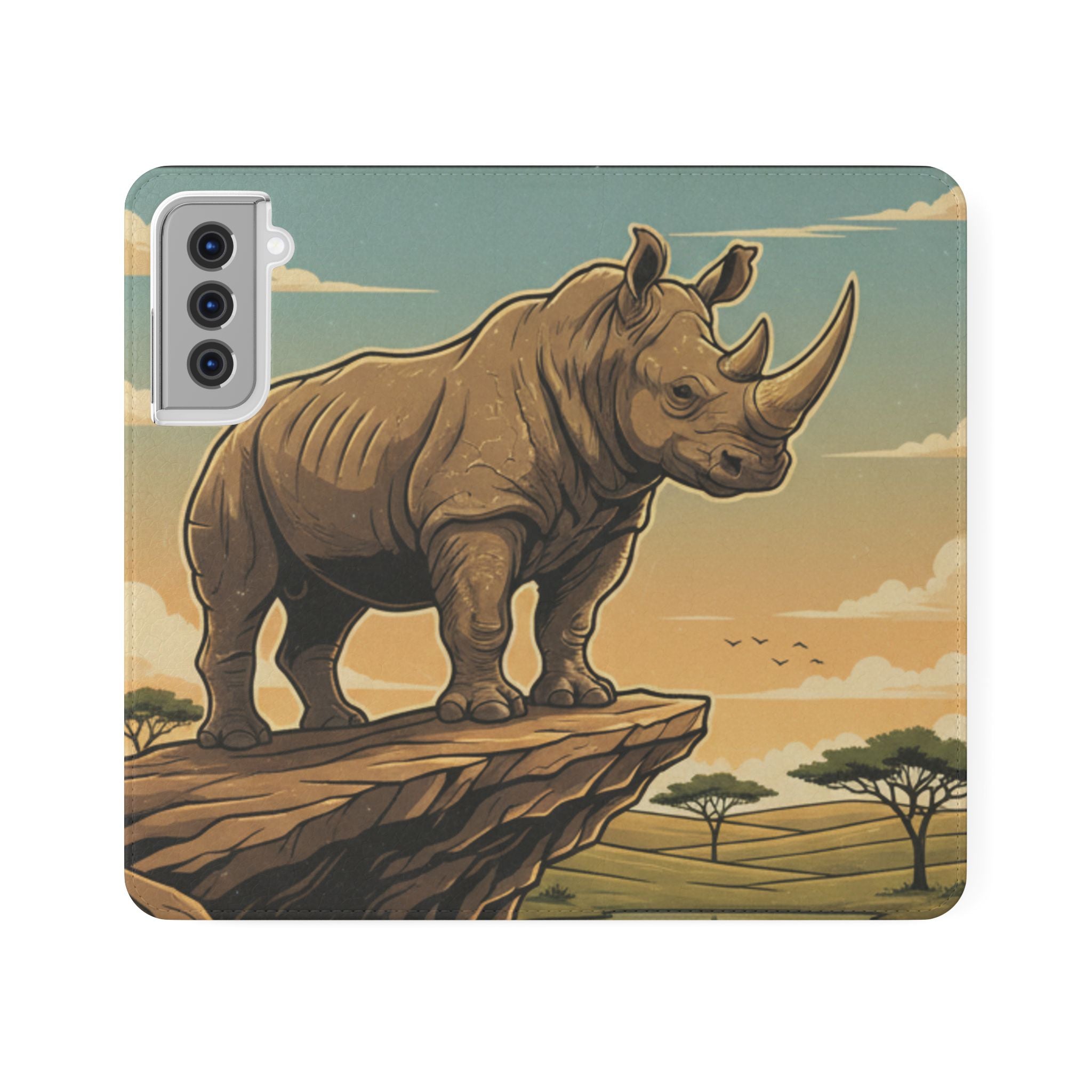Rhino Sunset Flip Phone Case – Safari Wildlife Wallet Case