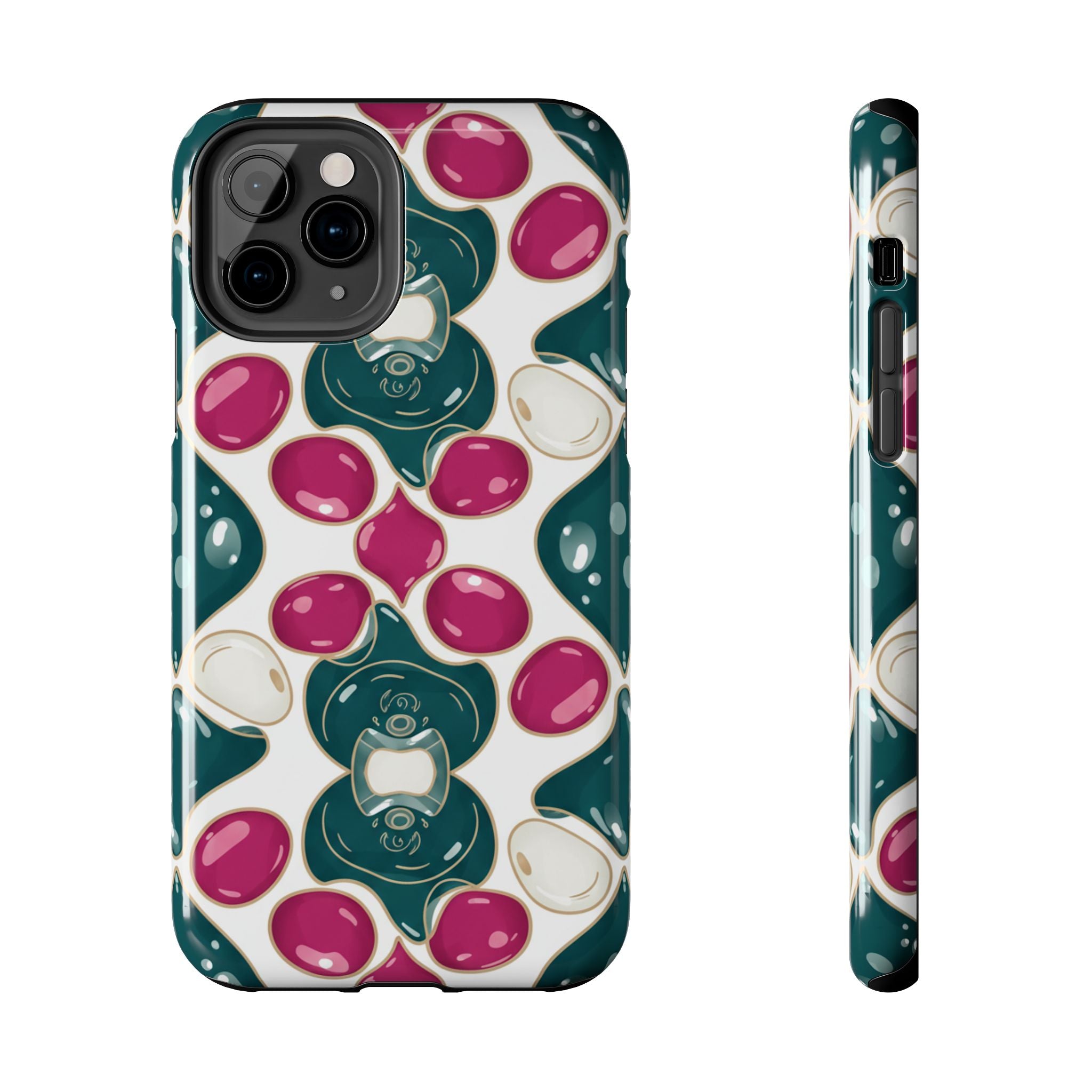 Floral Jewel Pattern Tough Phone Case — Teal & Fuchsia Protective Cover