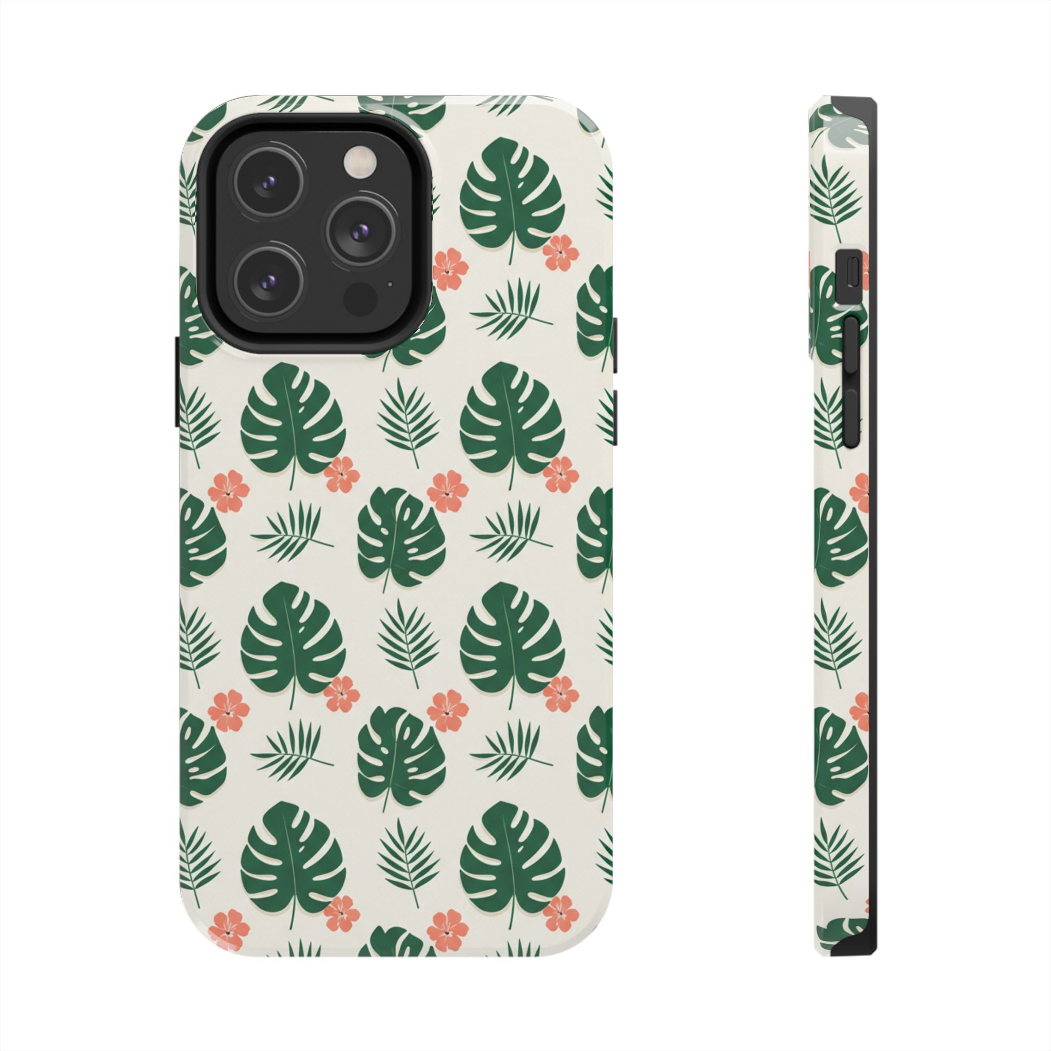 Tropical Leaves Tough Phone Case — Monstera & Pink Floral Protective Cover