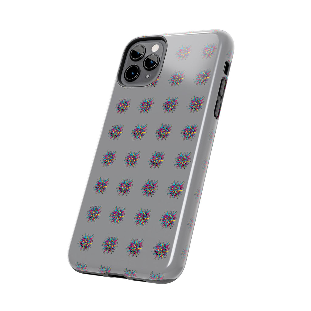 Tough Phone Case — Abstract Floral Burst Pattern on Gray (Protective Slim Fit)