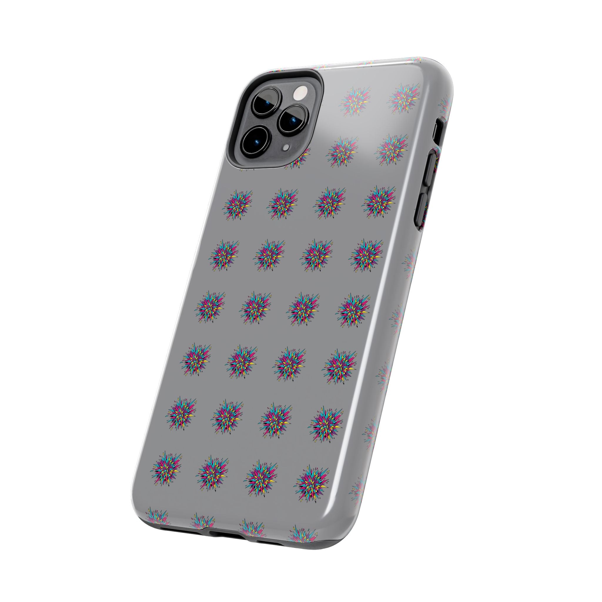 Tough Phone Case — Abstract Floral Burst Pattern on Gray (Protective Slim Fit)