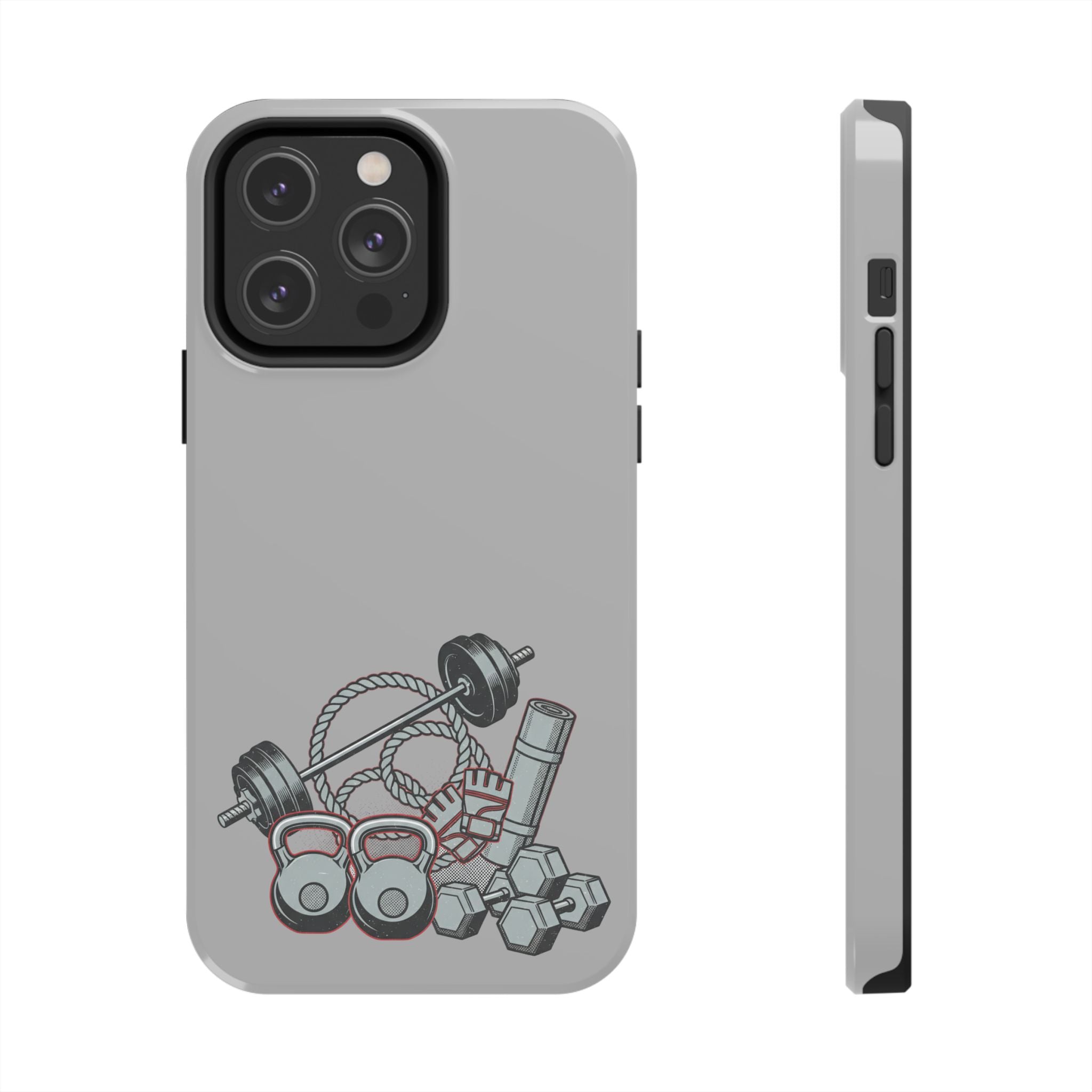 Fitness Gear Tough Phone Case — Dumbbells, Kettlebells & Jump Rope Design