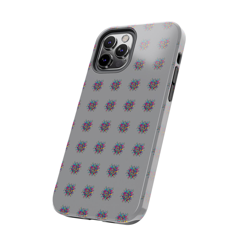 Tough Phone Case — Abstract Floral Burst Pattern on Gray (Protective Slim Fit)