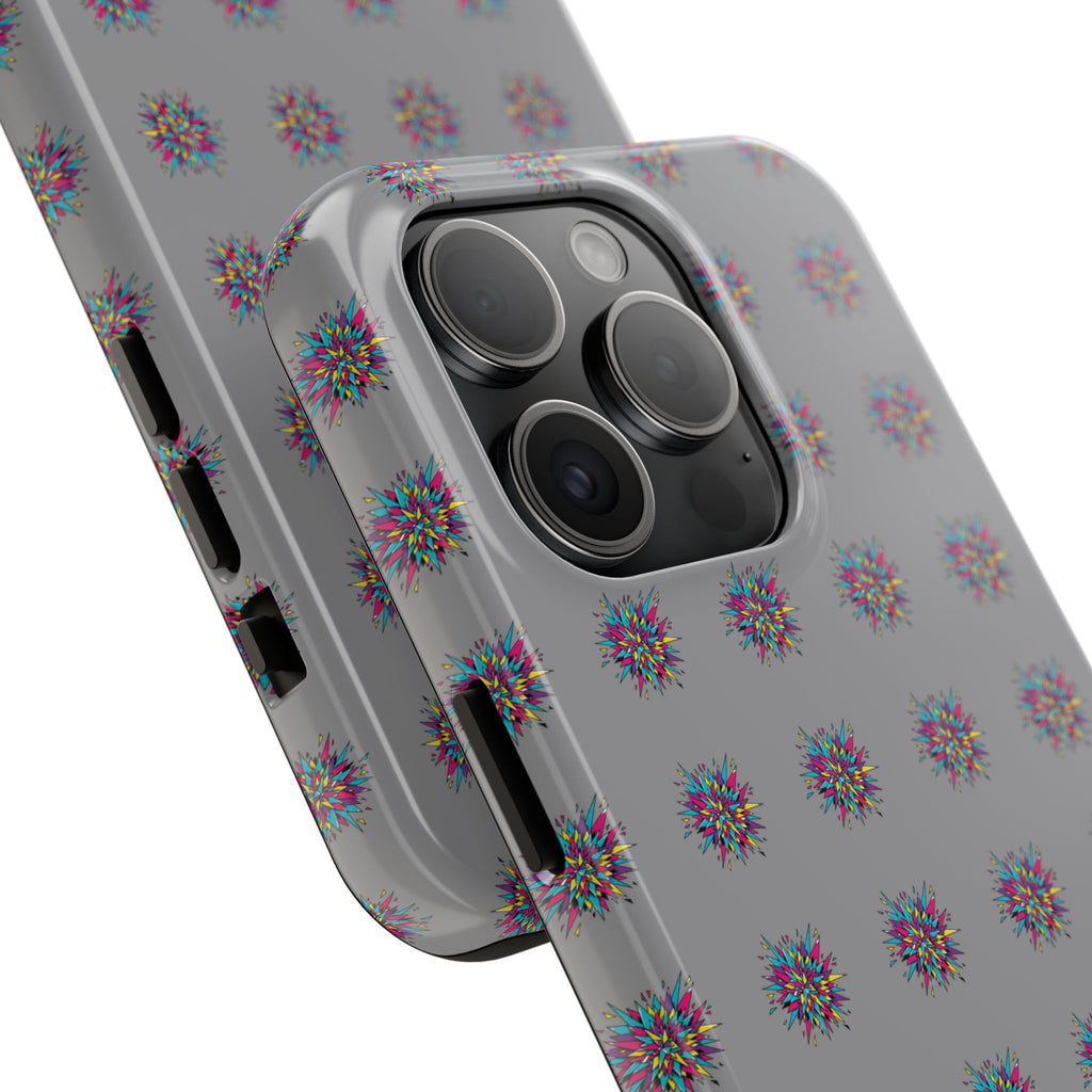 Tough Phone Case — Abstract Floral Burst Pattern on Gray (Protective Slim Fit)