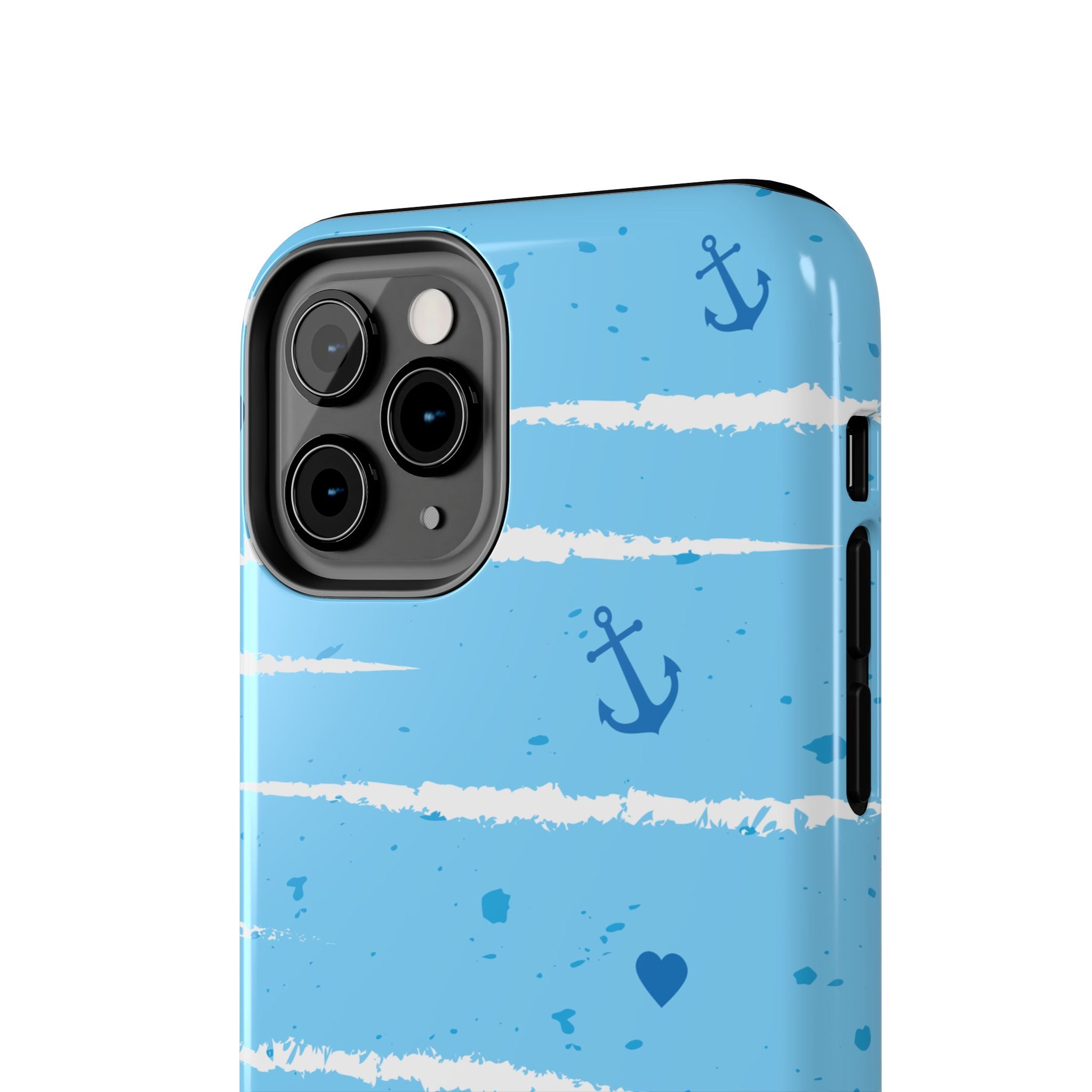 Nautical Blue Anchor & Hearts Tough Phone Case — Cute Striped Protective Cover
