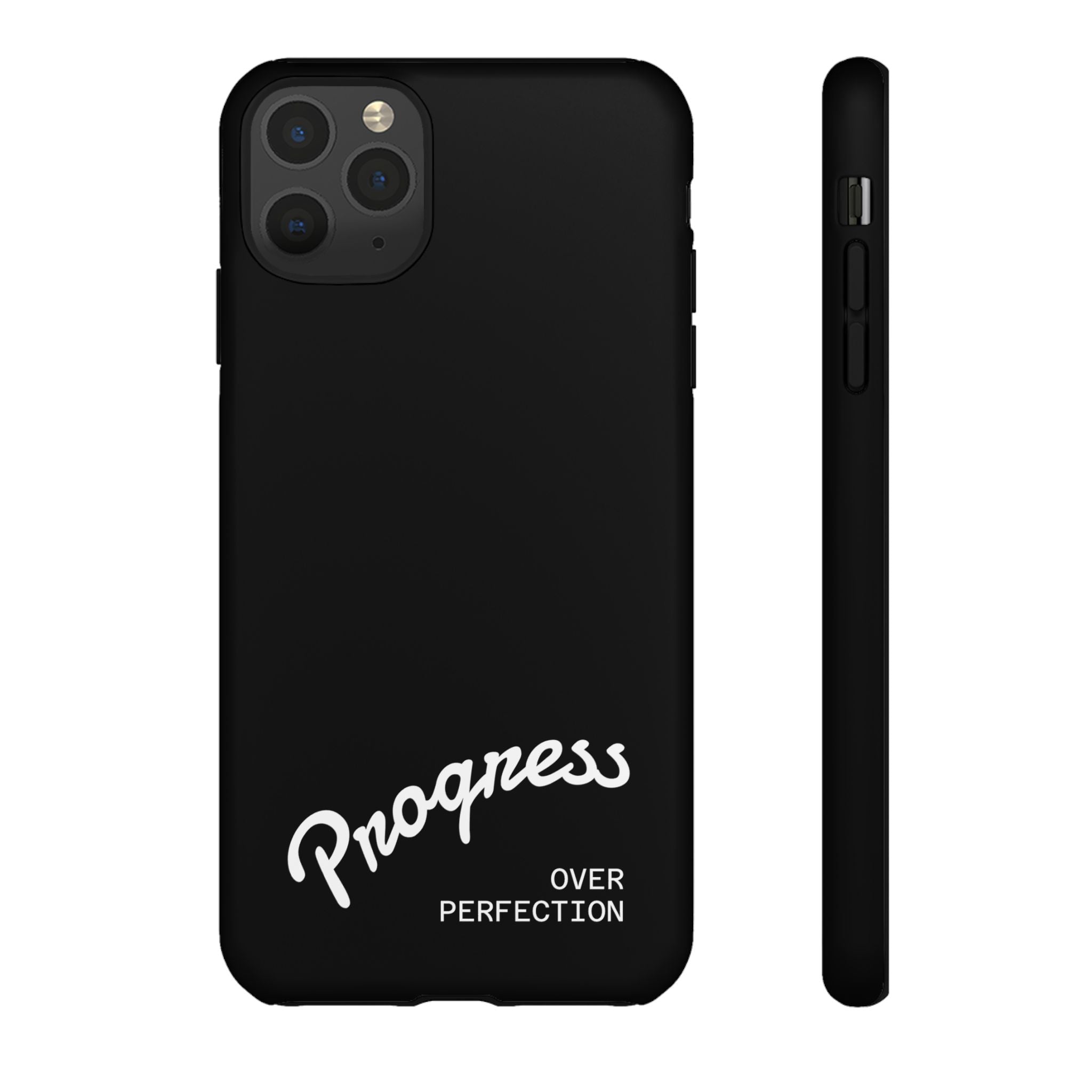 Phone Case - "Progress Over Perfection" Glossy Black Protective Cover