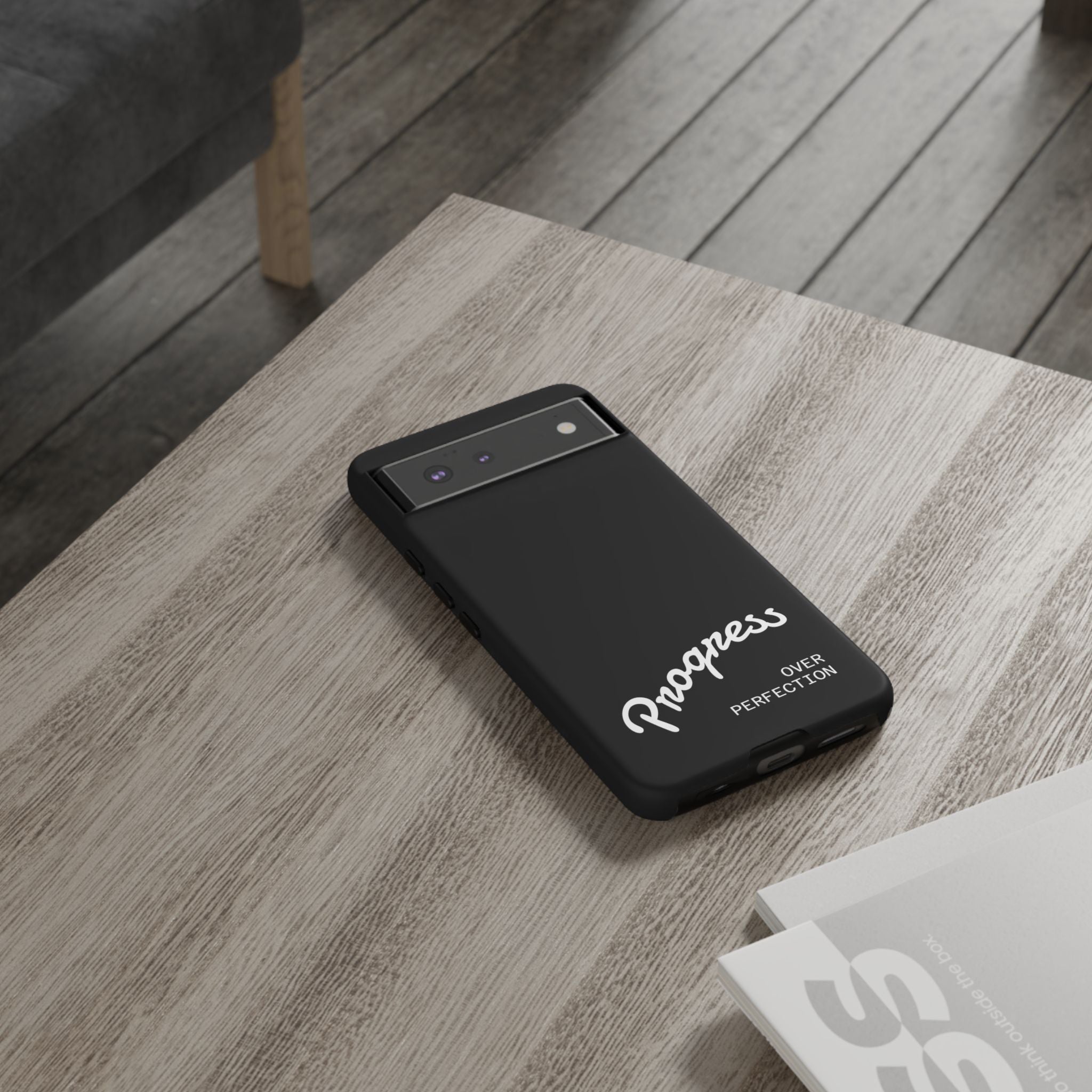 Phone Case - "Progress Over Perfection" Glossy Black Protective Cover