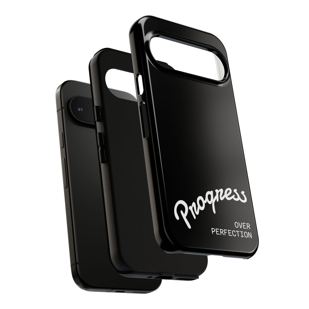 Phone Case - "Progress Over Perfection" Glossy Black Protective Cover