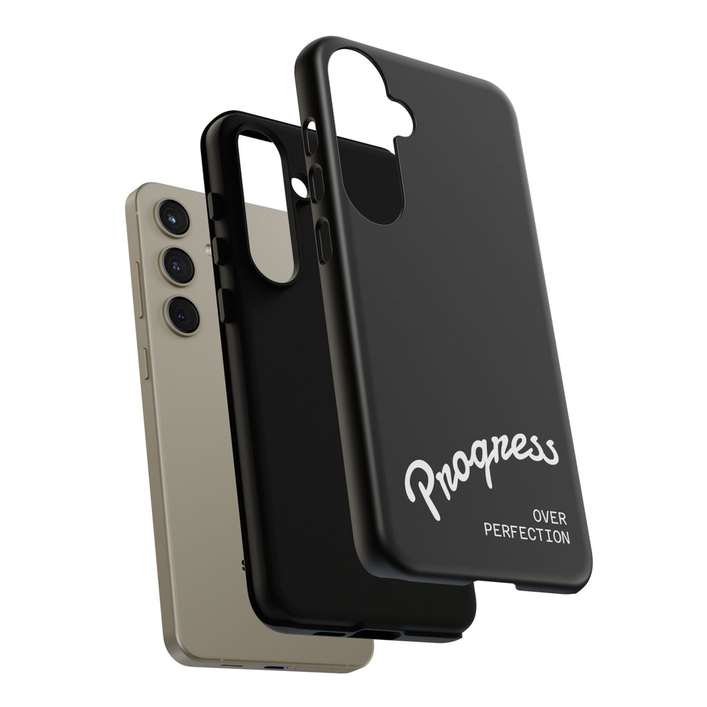 Phone Case - "Progress Over Perfection" Glossy Black Protective Cover