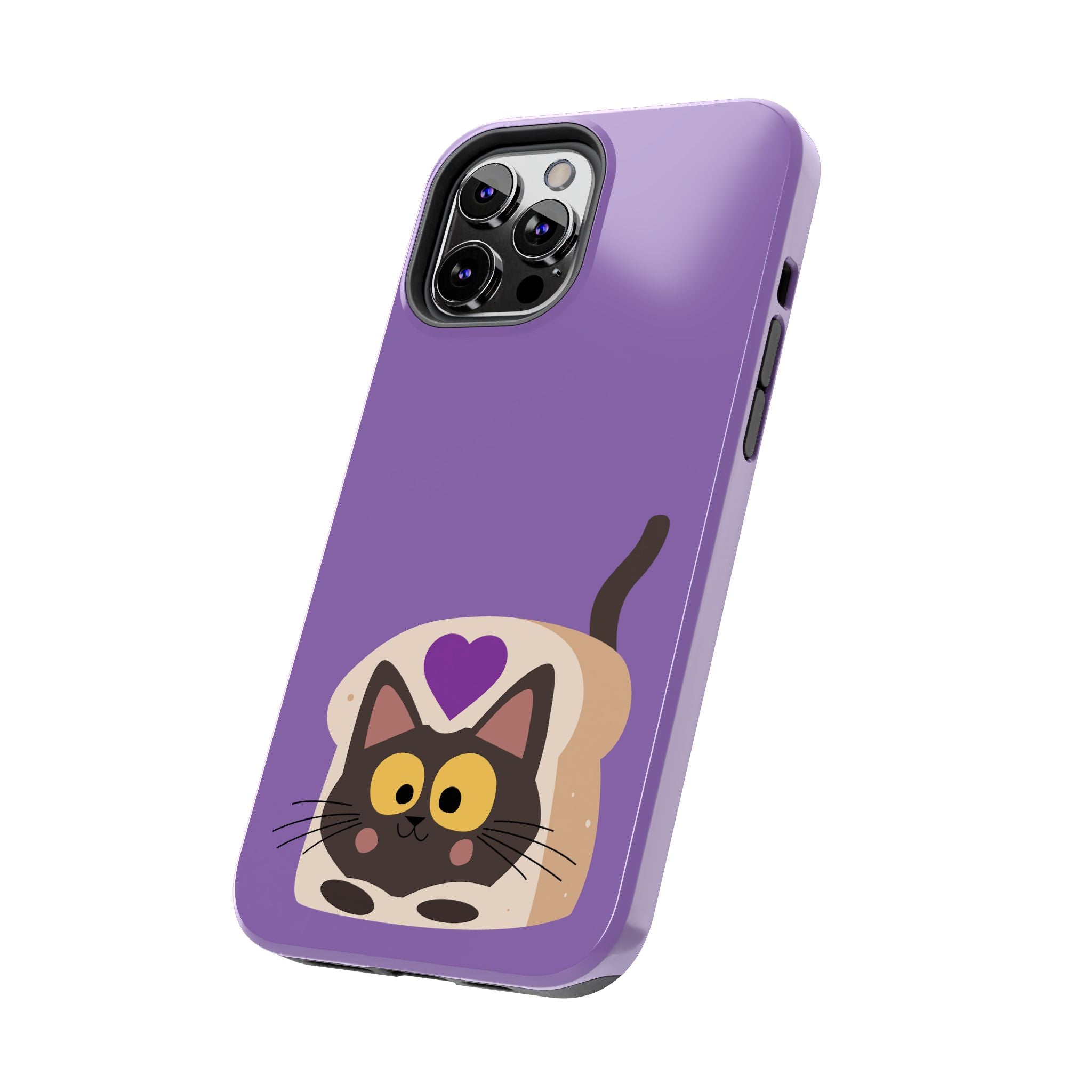 Purple Cute Cat-in-Bread Tough Phone Case — Cute Cat Heart Design