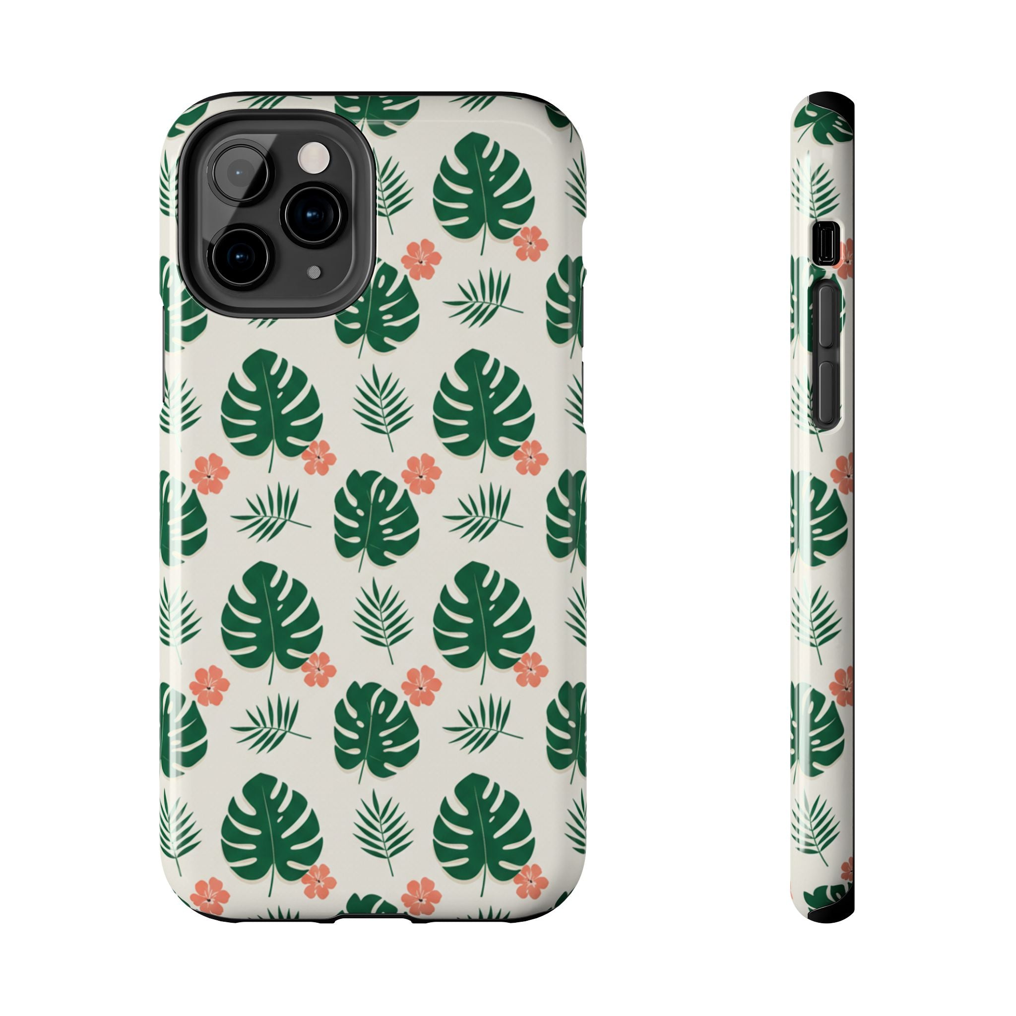Tropical Leaves Tough Phone Case — Monstera & Pink Floral Protective Cover