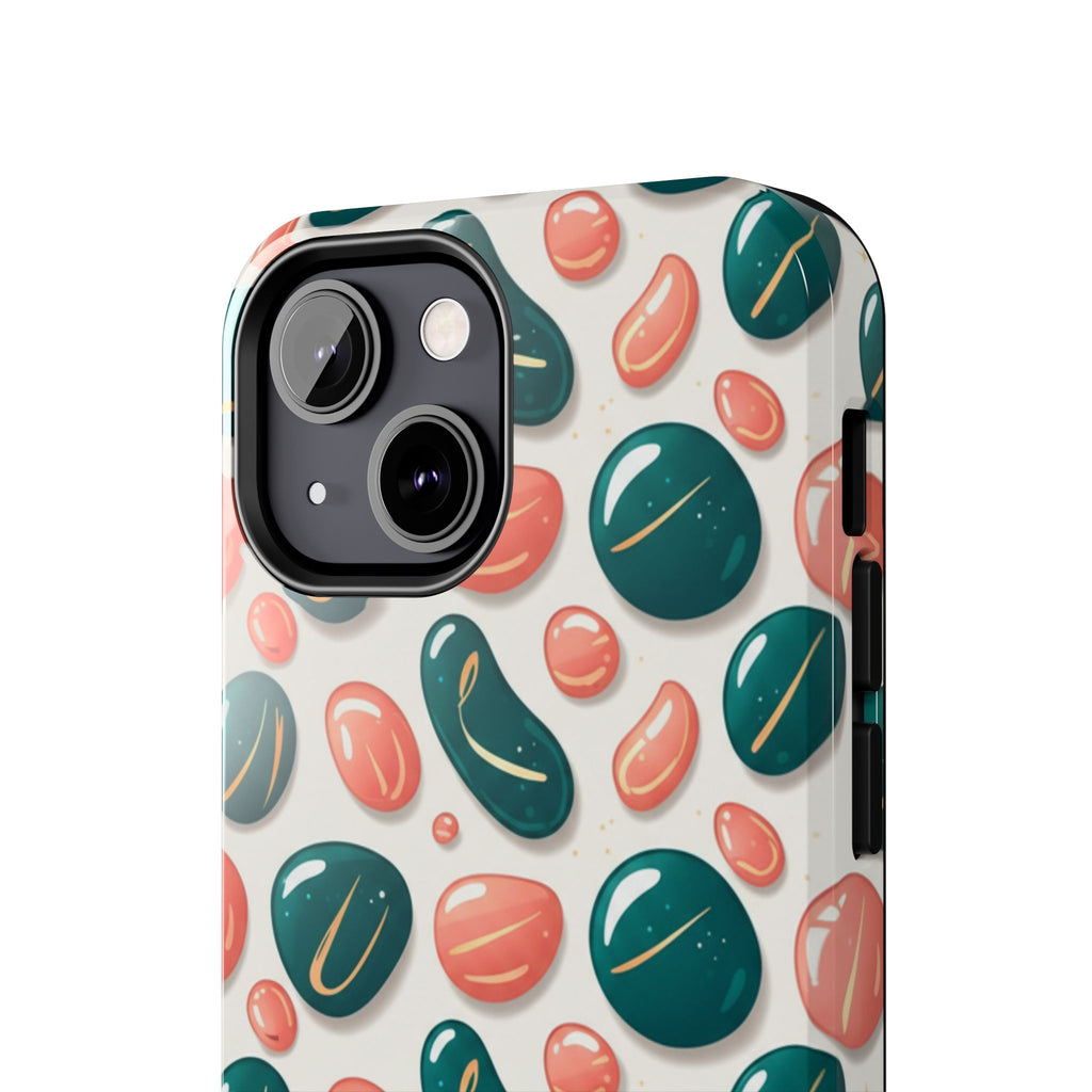 Abstract Pebble Pattern Tough Phone Case — Coral & Teal Protective Cover