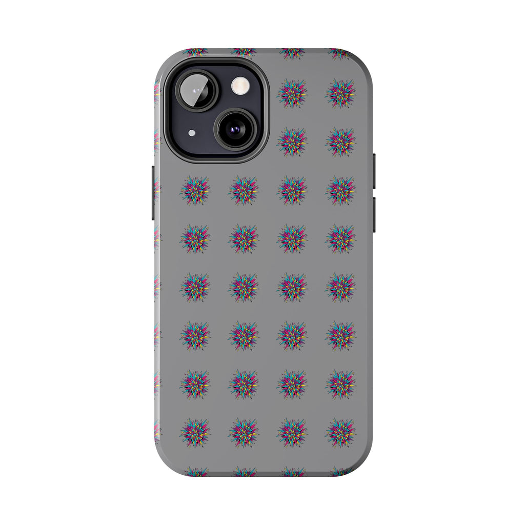 Tough Phone Case — Abstract Floral Burst Pattern on Gray (Protective Slim Fit)