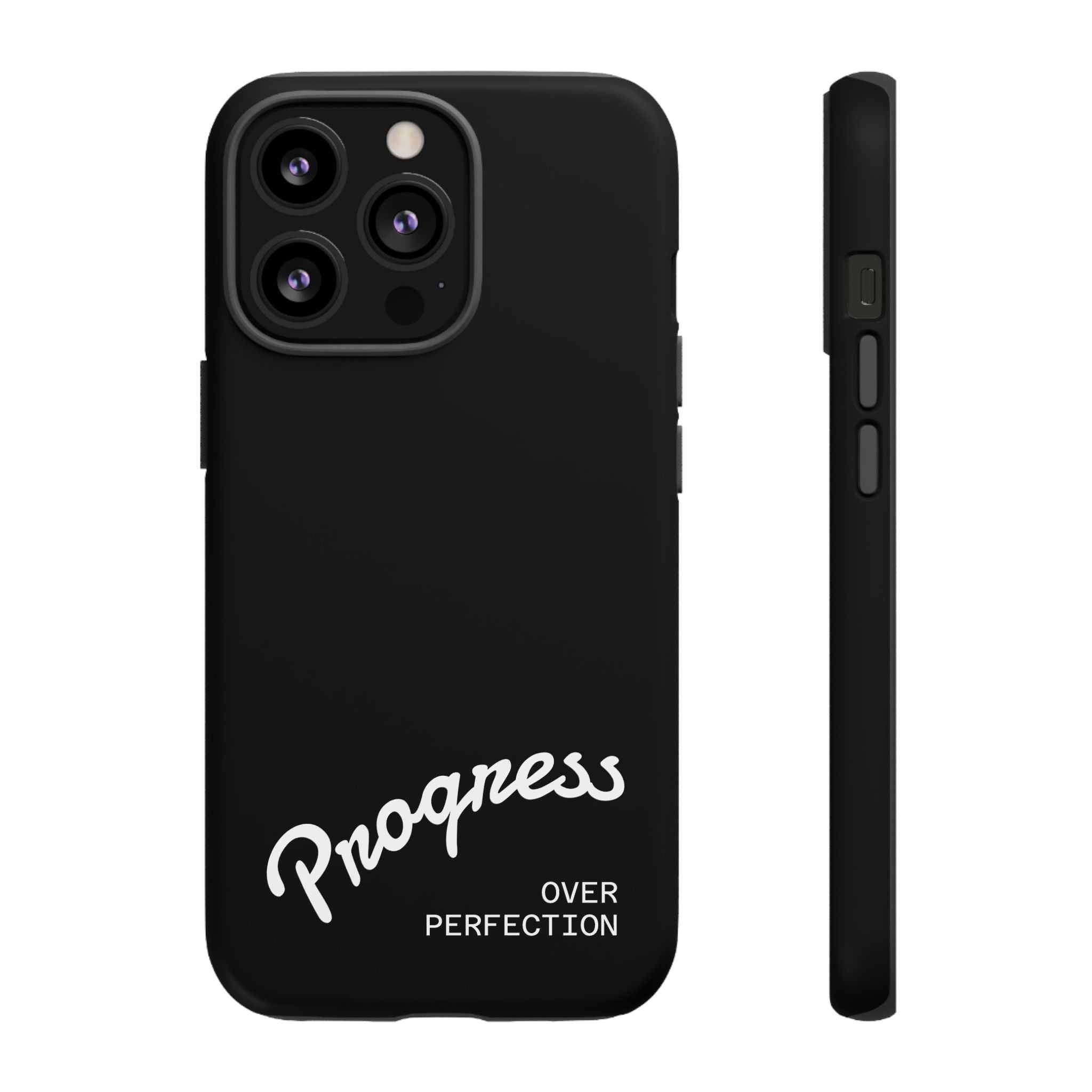 Phone Case - "Progress Over Perfection" Glossy Black Protective Cover